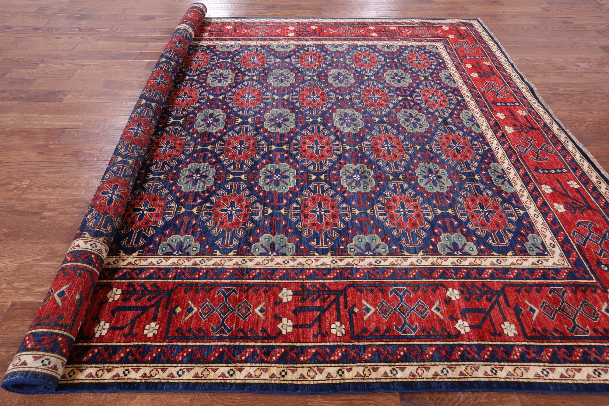 Blue Fine Serapi Hand Knotted Wool Area Rug - 9' 2" X 11' 7" - Golden Nile