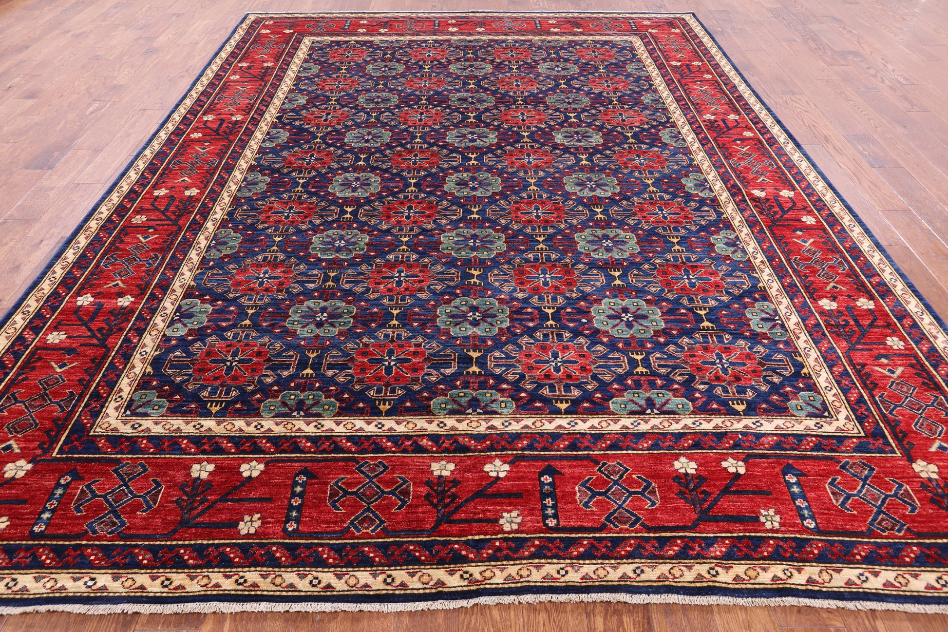 Blue Fine Serapi Hand Knotted Wool Area Rug - 9' 2" X 11' 7" - Golden Nile
