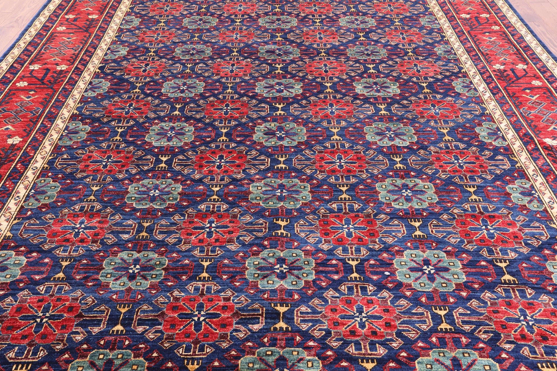 Blue Fine Serapi Hand Knotted Wool Area Rug - 9' 2" X 11' 7" - Golden Nile