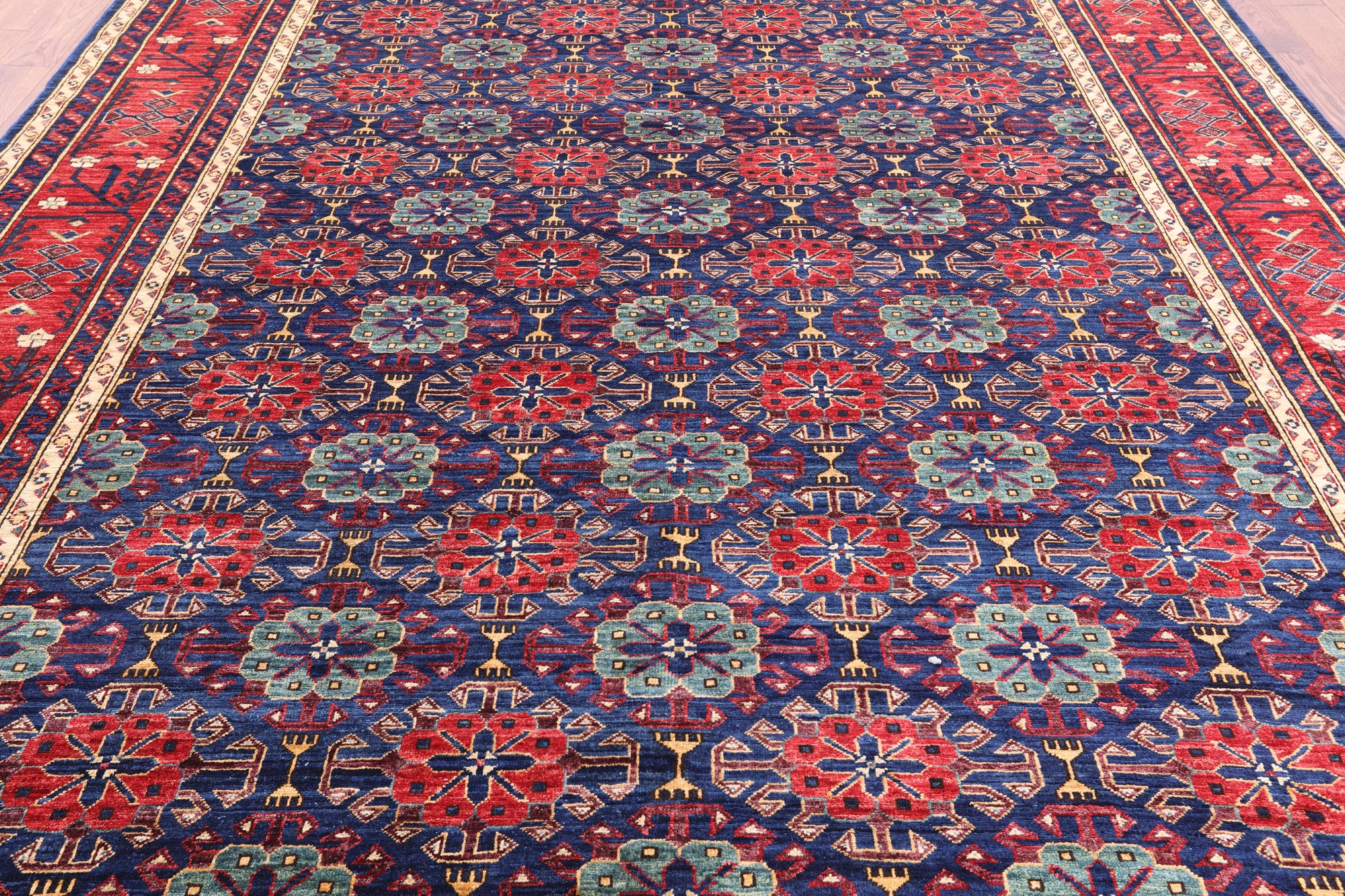 Blue Fine Serapi Hand Knotted Wool Area Rug - 9' 2" X 11' 7" - Golden Nile