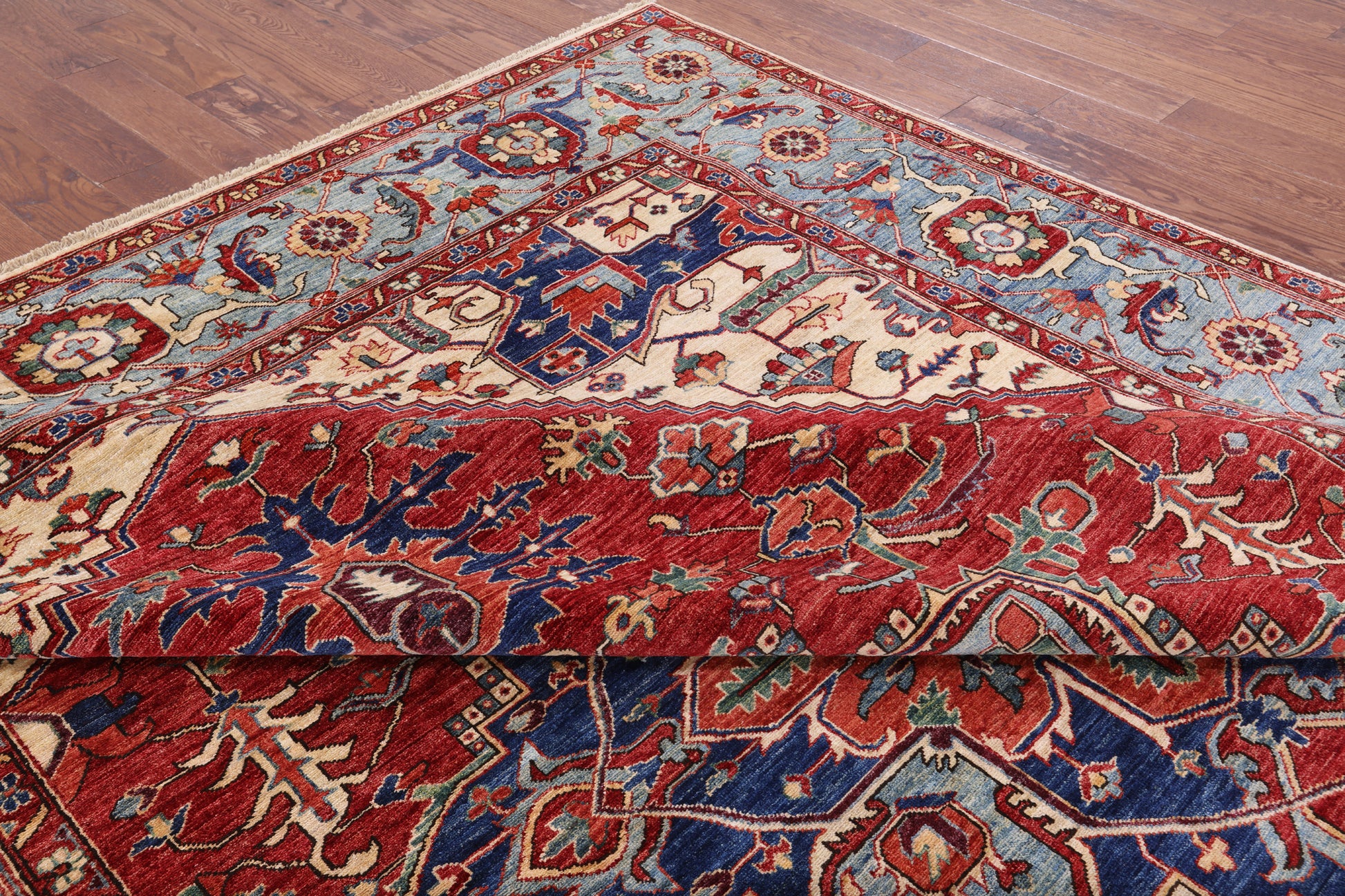 Red Persian Fine Serapi Hand Knotted Wool Area Rug - 8' 10" X 11' 10" - Golden Nile