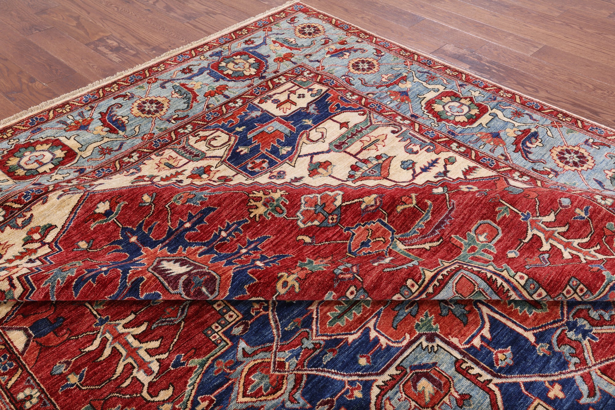 Red Persian Fine Serapi Hand Knotted Wool Area Rug - 8' 10" X 11' 10" - Golden Nile