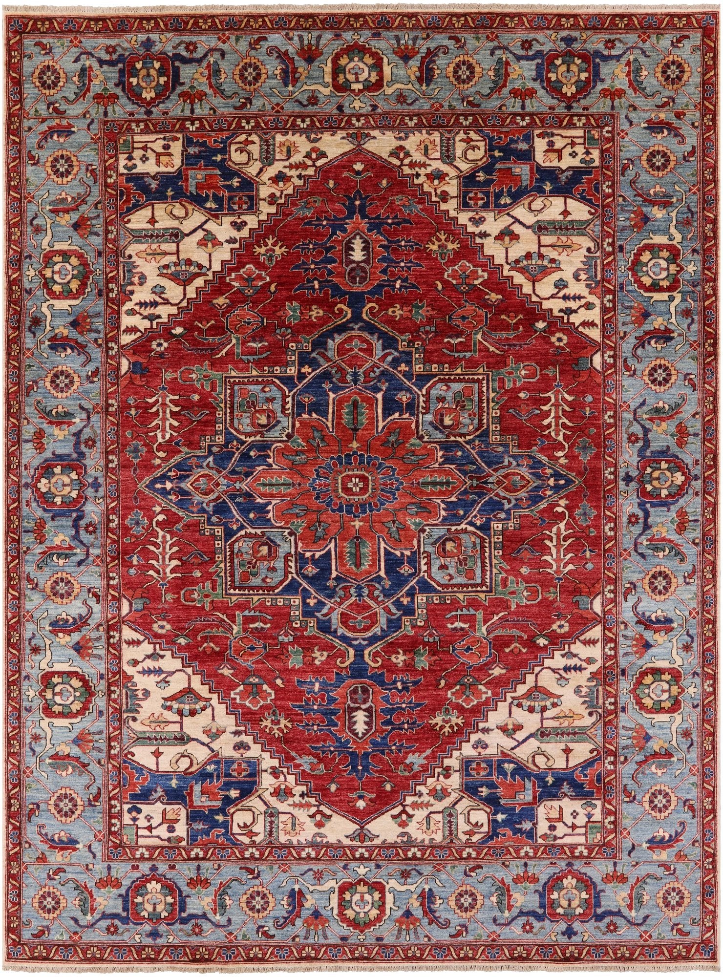 Red Persian Fine Serapi Hand Knotted Wool Area Rug - 8' 10" X 11' 10" - Golden Nile