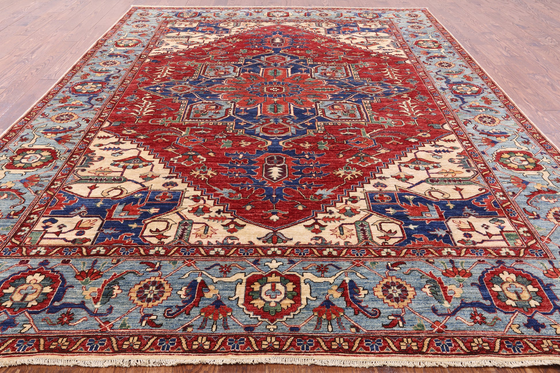 Red Persian Fine Serapi Hand Knotted Wool Area Rug - 8' 10" X 11' 10" - Golden Nile