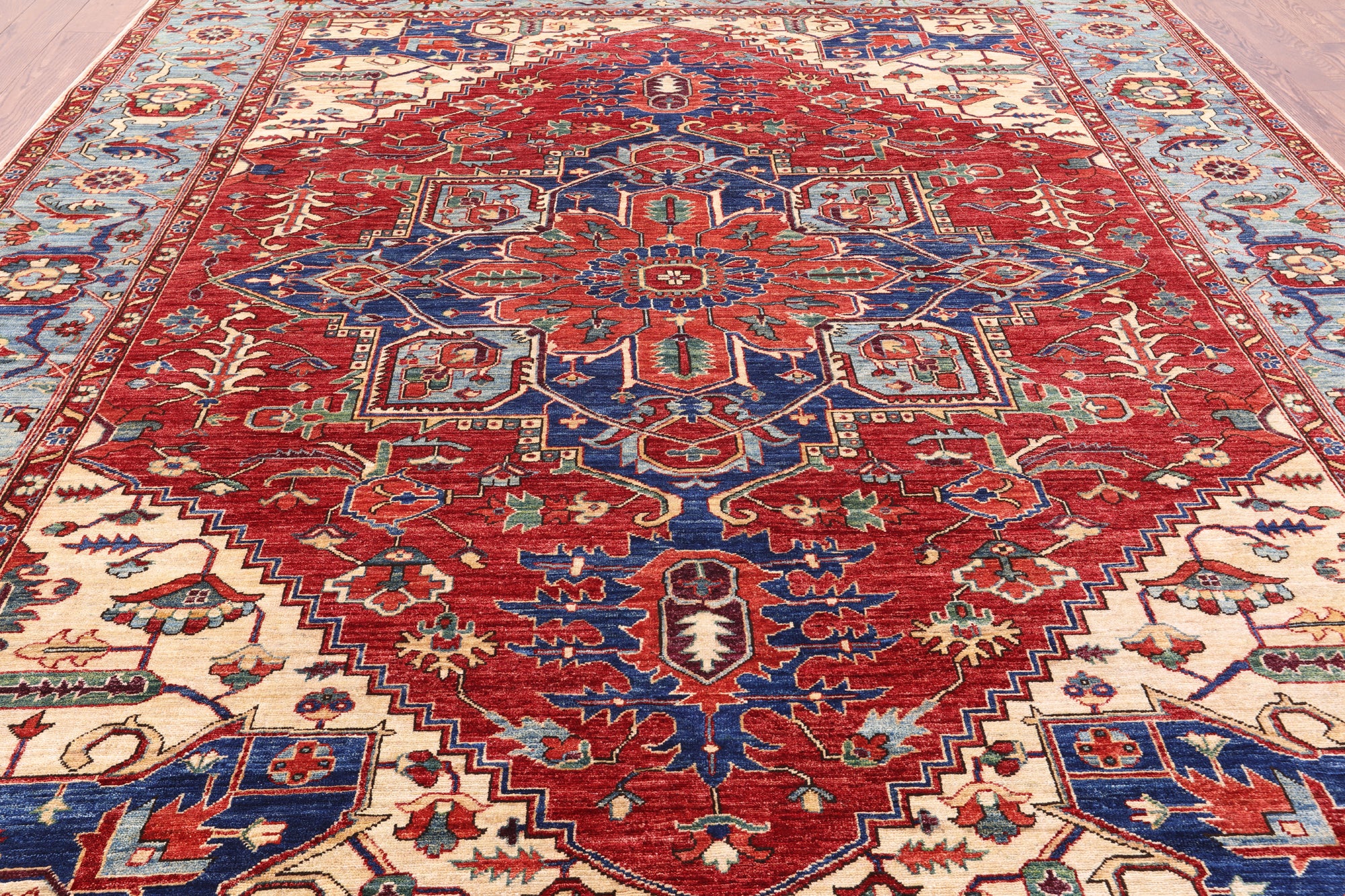 Red Persian Fine Serapi Hand Knotted Wool Area Rug - 8' 10" X 11' 10" - Golden Nile