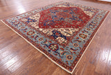 Red Persian Fine Serapi Hand Knotted Wool Area Rug - 8' 10" X 11' 10" - Golden Nile