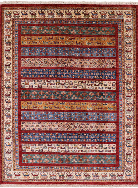 Tribal Persian Gabbeh Hand Knotted Wool Area Rug - 5' 9" X 7' 7" - Golden Nile