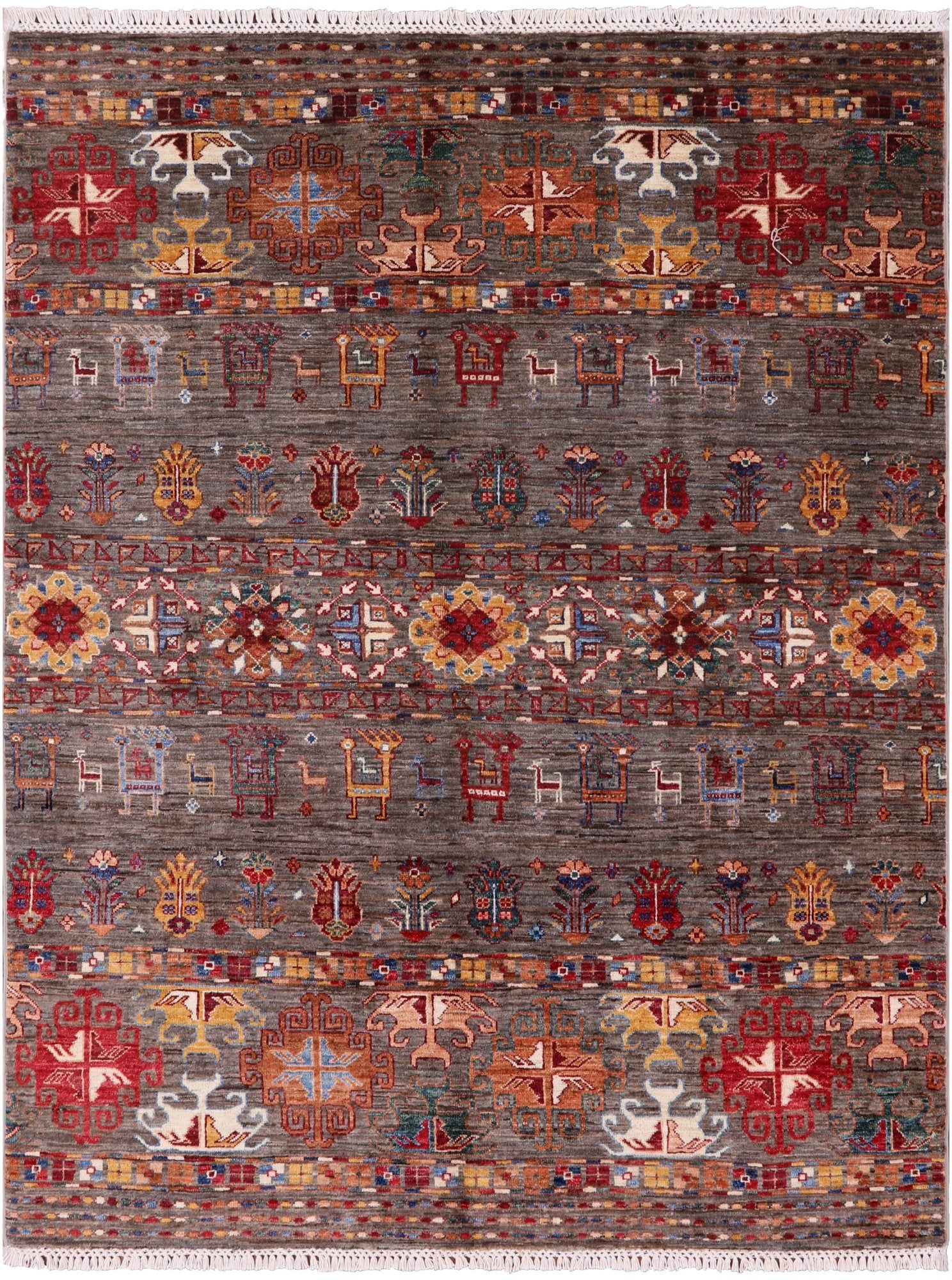 Persian Gabbeh Handmade Wool Area Rug - 4' 11" X 6' 5" - Golden Nile