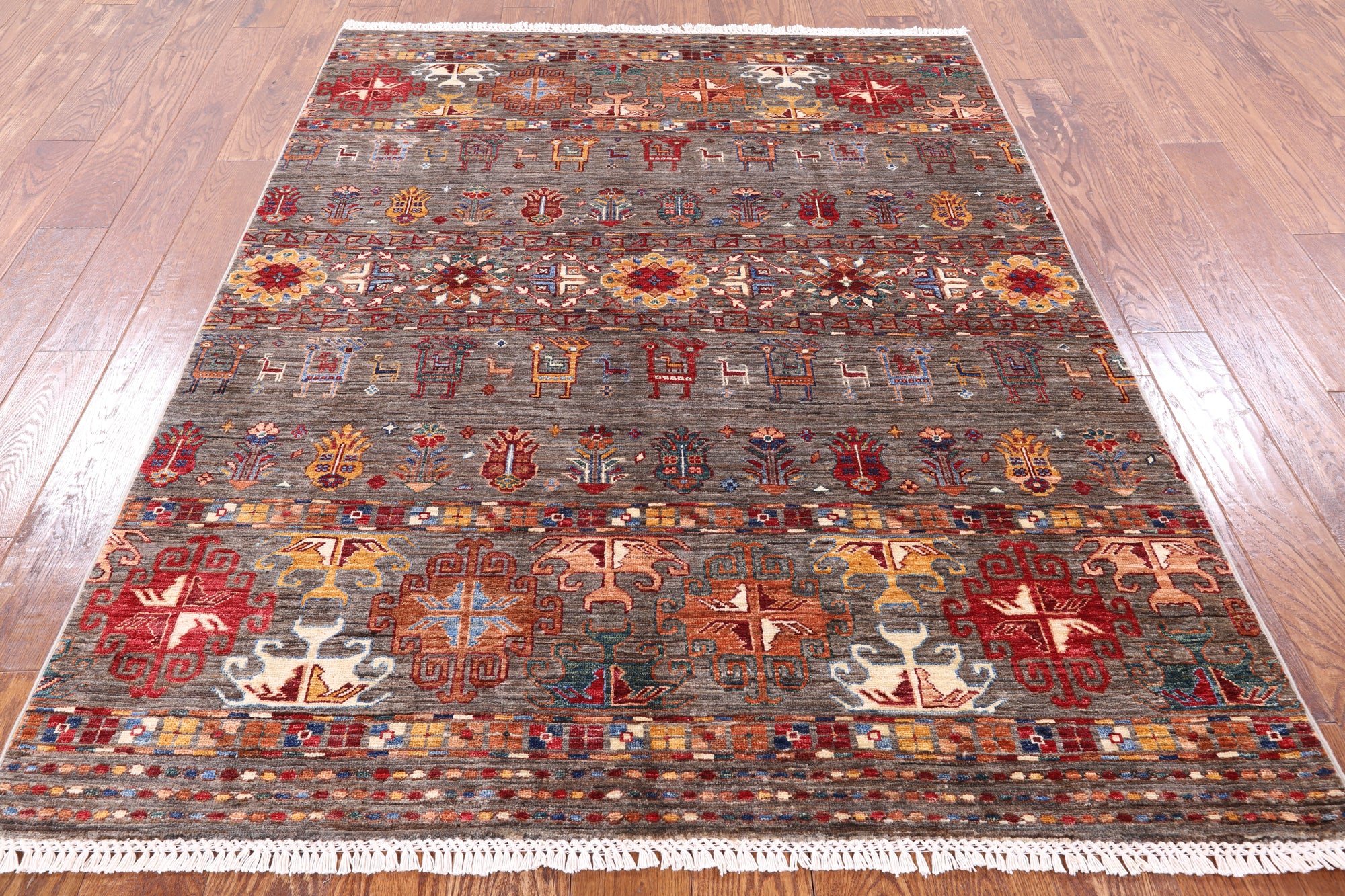 Persian Gabbeh Handmade Wool Area Rug - 4' 11" X 6' 5" - Golden Nile
