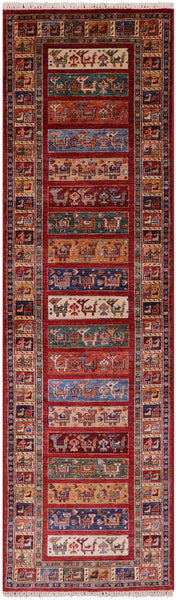 Persian Gabbeh Hand Knotted Wool Runner Rug - 2' 8" X 9' 7" - Golden Nile