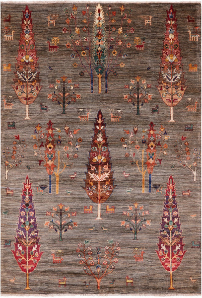 Tribal Persian Gabbeh Handmade Wool Rug - 5' 8" X 8' 2" - Golden Nile