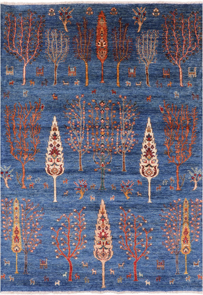 Blue Persian Gabbeh Hand Knotted Wool Area Rug - 5' 8" X 8' 1" - Golden Nile
