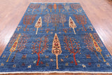 Blue Persian Gabbeh Hand Knotted Wool Area Rug - 5' 8" X 8' 1" - Golden Nile