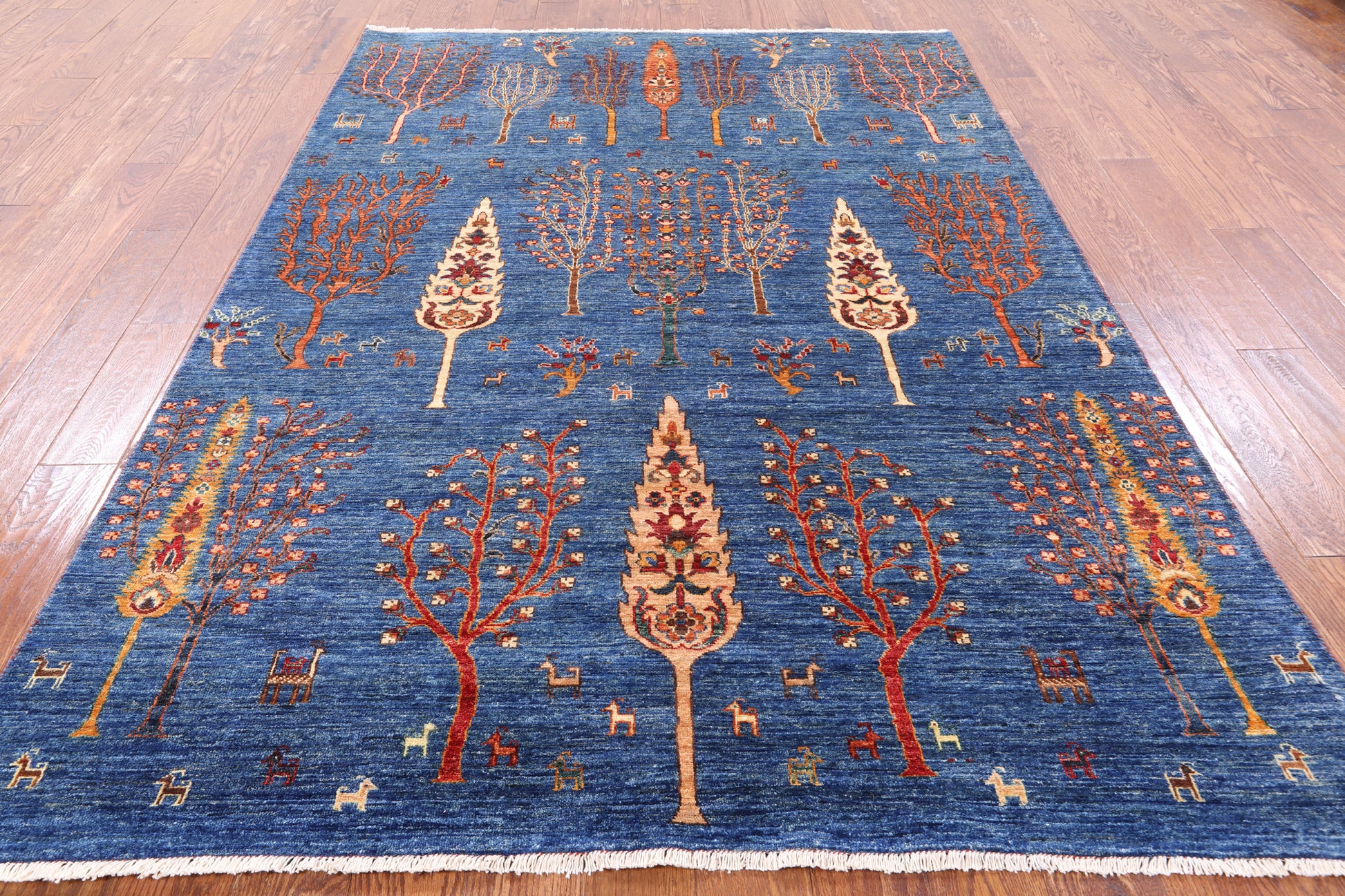Blue Persian Gabbeh Hand Knotted Wool Area Rug - 5' 8" X 8' 1" - Golden Nile