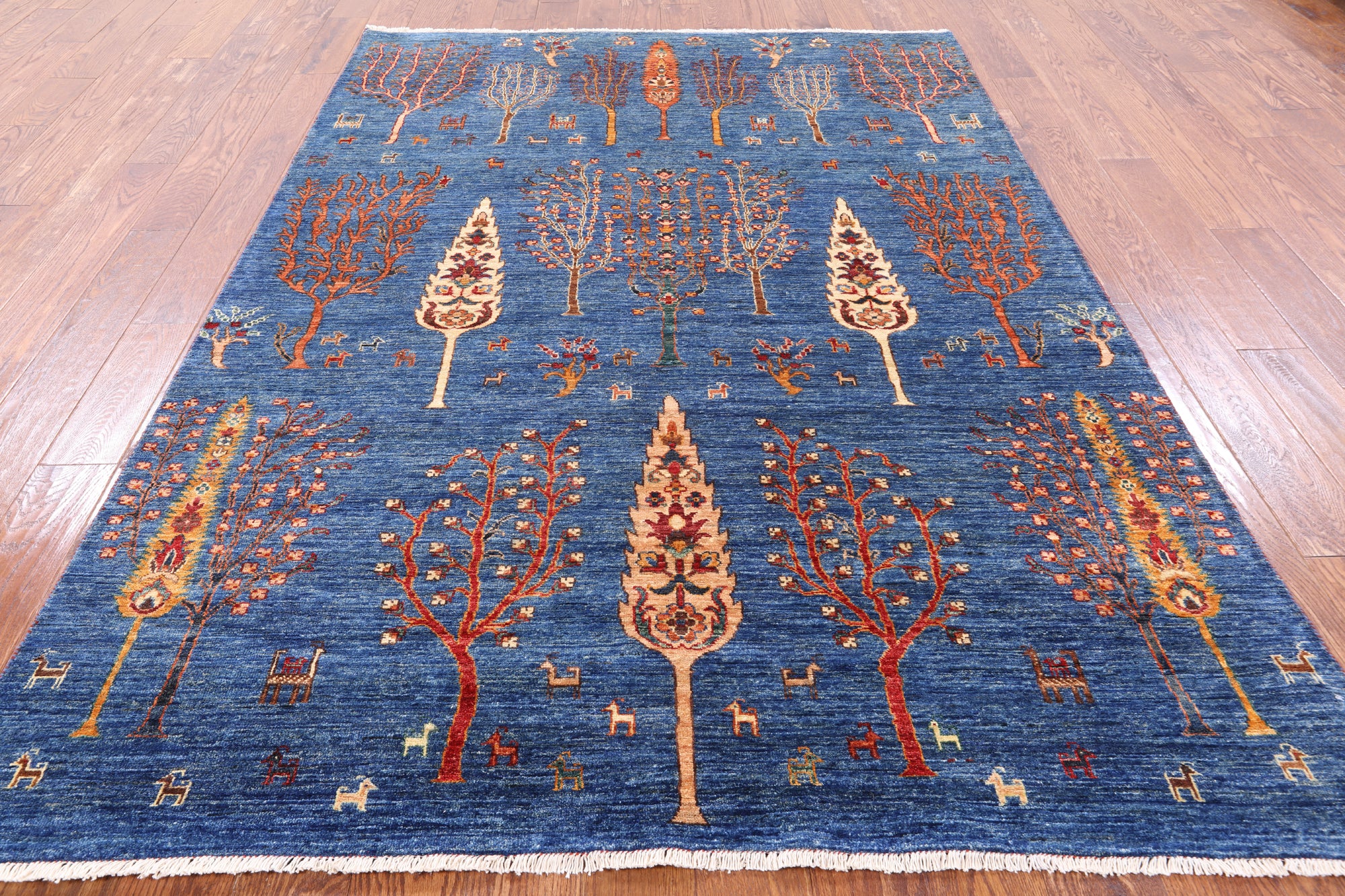 Blue Persian Gabbeh Hand Knotted Wool Area Rug - 5' 8" X 8' 1" - Golden Nile