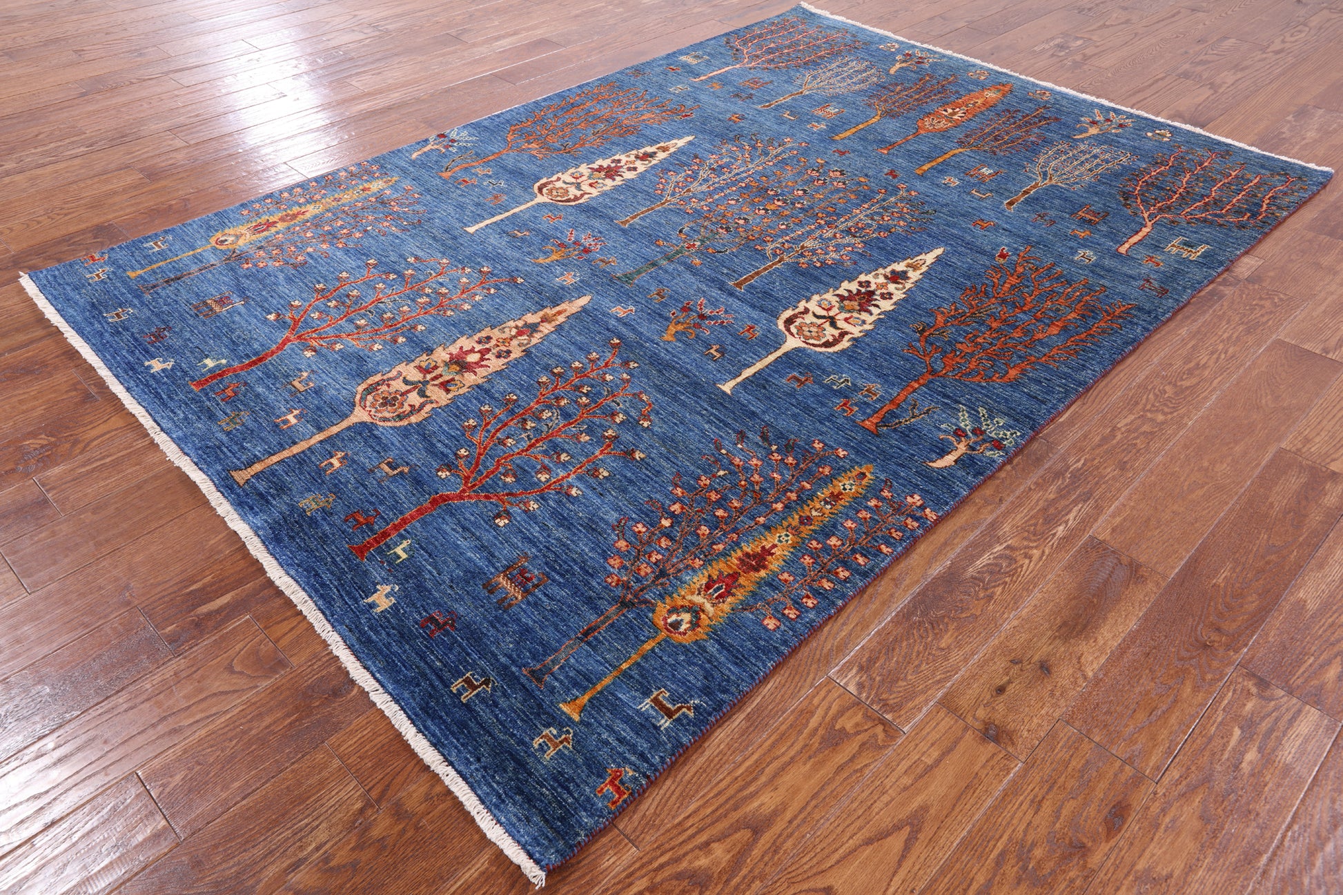 Blue Persian Gabbeh Hand Knotted Wool Area Rug - 5' 8" X 8' 1" - Golden Nile