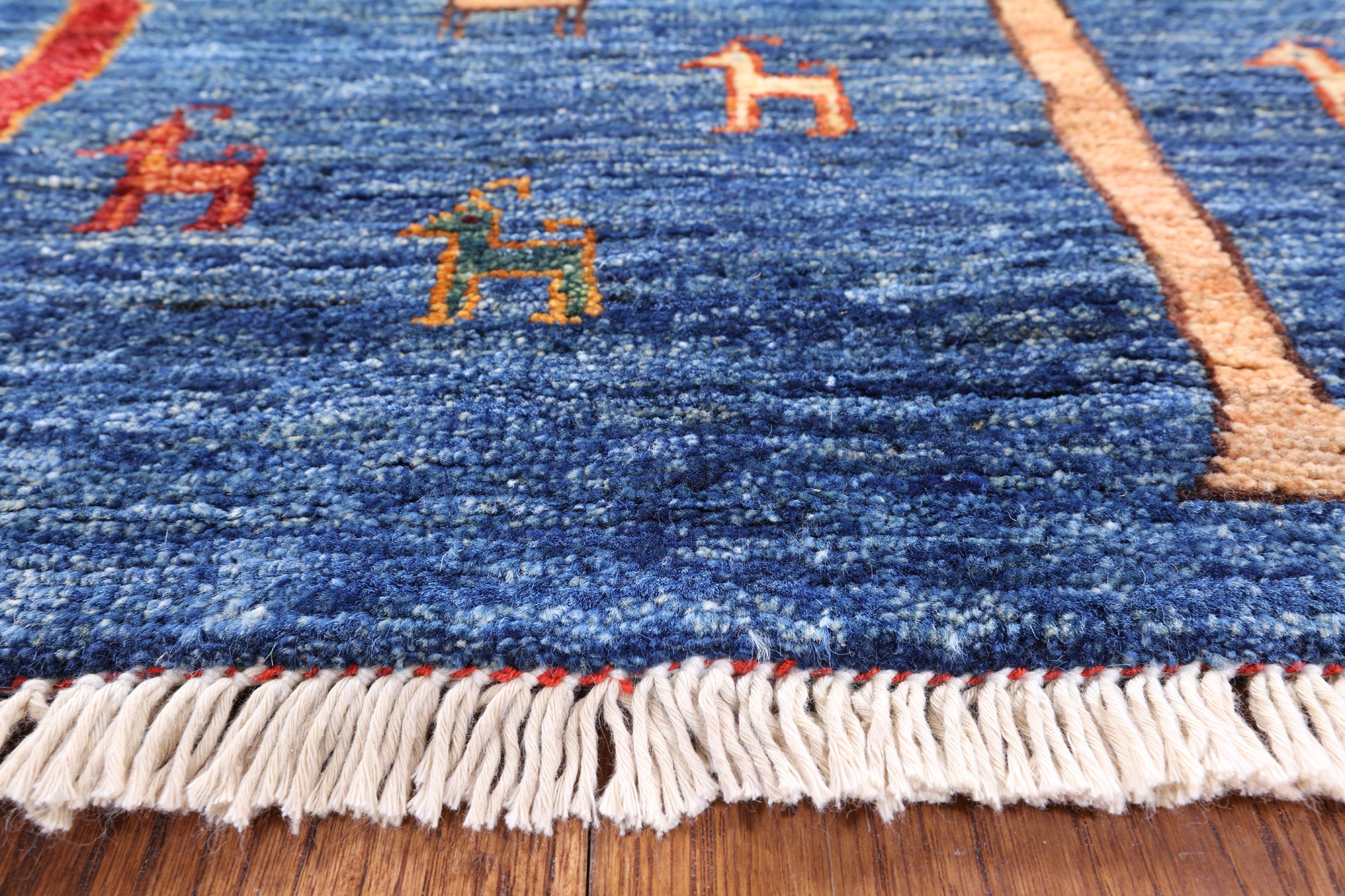 Blue Persian Gabbeh Hand Knotted Wool Area Rug - 5' 8" X 8' 1" - Golden Nile