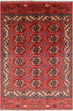 Red Turkmen Ersari Hand Knotted Wool Area Rug - 5' 7" X 8' 0" - Golden Nile