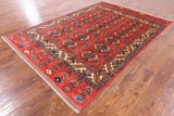 Red Turkmen Ersari Hand Knotted Wool Area Rug - 5' 7" X 8' 0" - Golden Nile