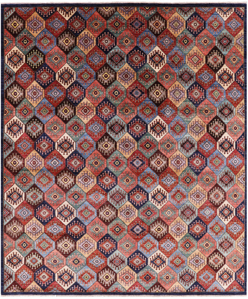 Tribal Persian Gabbeh Hand Knotted Wool Area Rug - 8' 0" X 9' 7" - Golden Nile