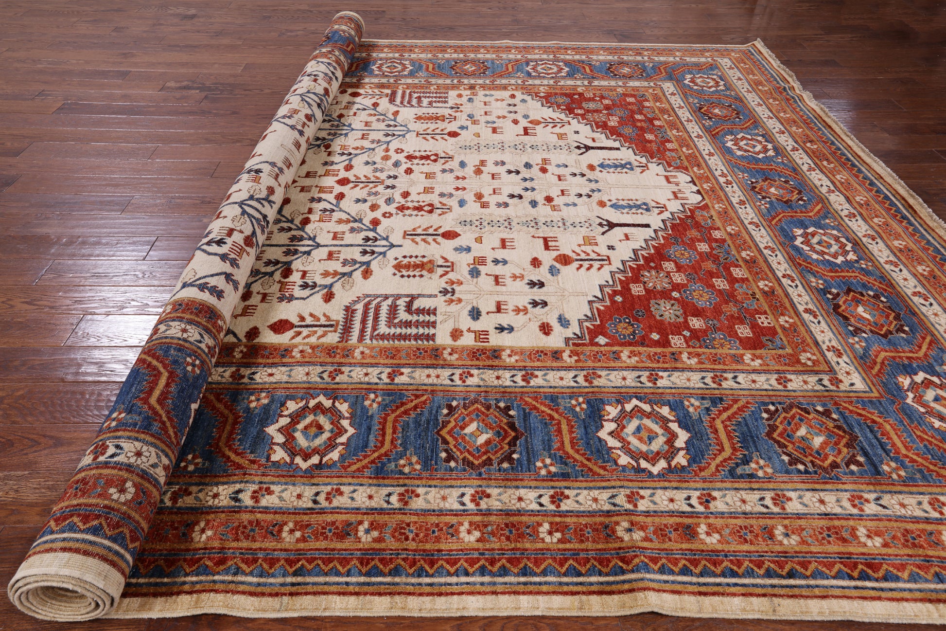 Ivory Persian Ziegler Hand Knotted Wool Area Rug - 10' 2" X 13' 9" - Golden Nile