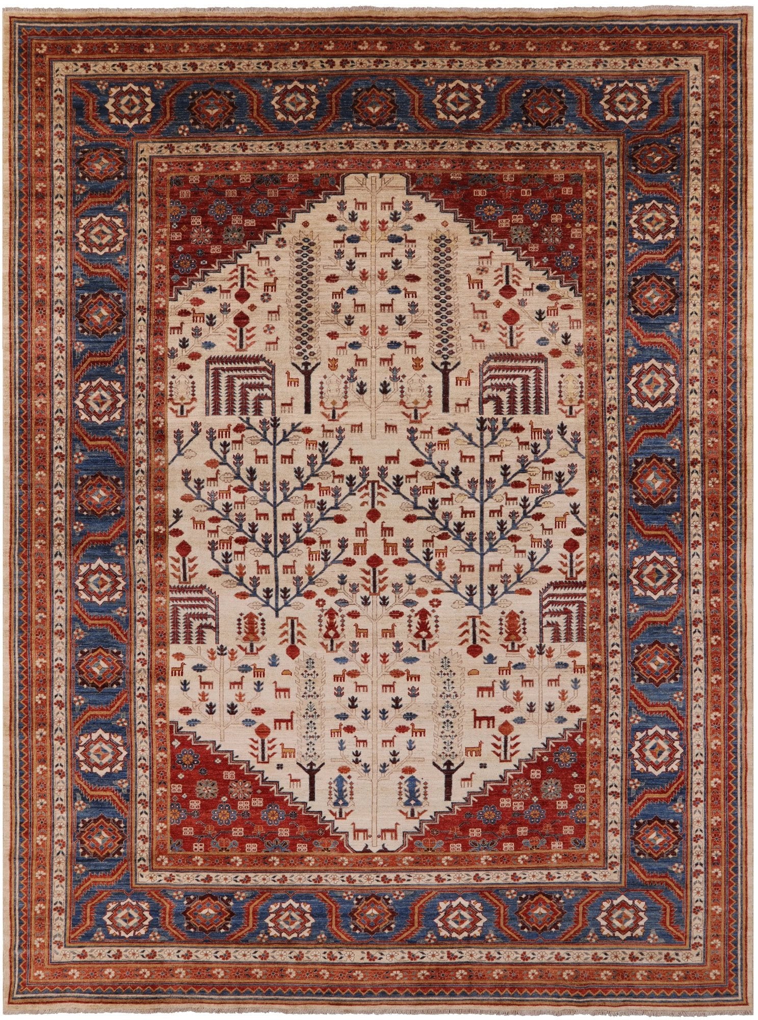 Ivory Persian Ziegler Hand Knotted Wool Area Rug - 10' 2" X 13' 9" - Golden Nile
