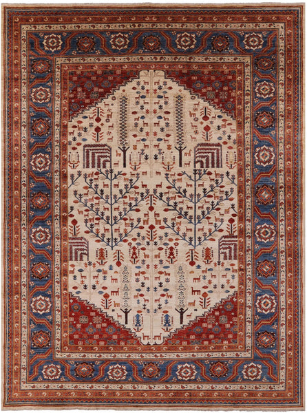 Ivory Persian Ziegler Hand Knotted Wool Area Rug - 10' 2" X 13' 9" - Golden Nile