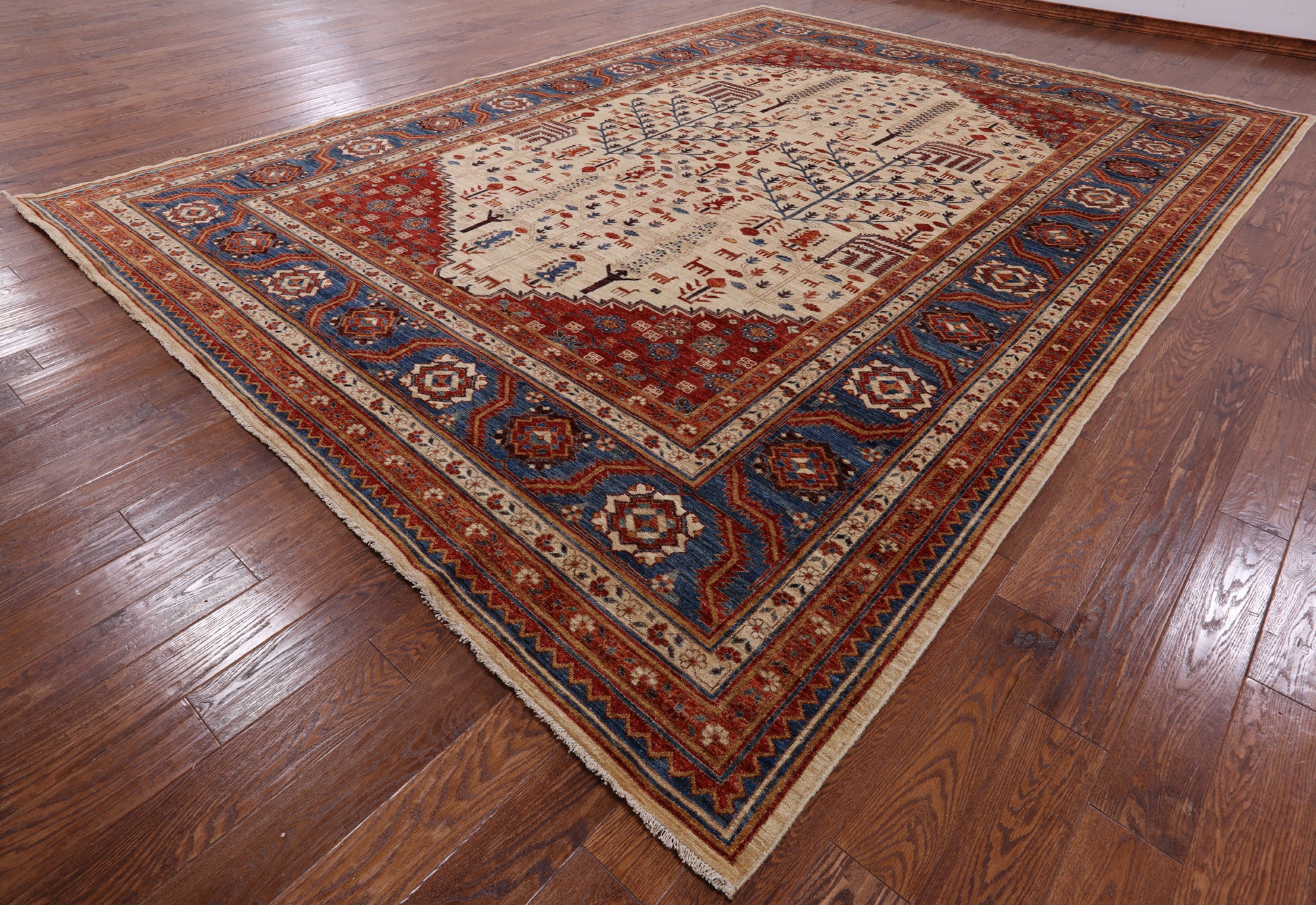Ivory Persian Ziegler Hand Knotted Wool Area Rug - 10' 2" X 13' 9" - Golden Nile