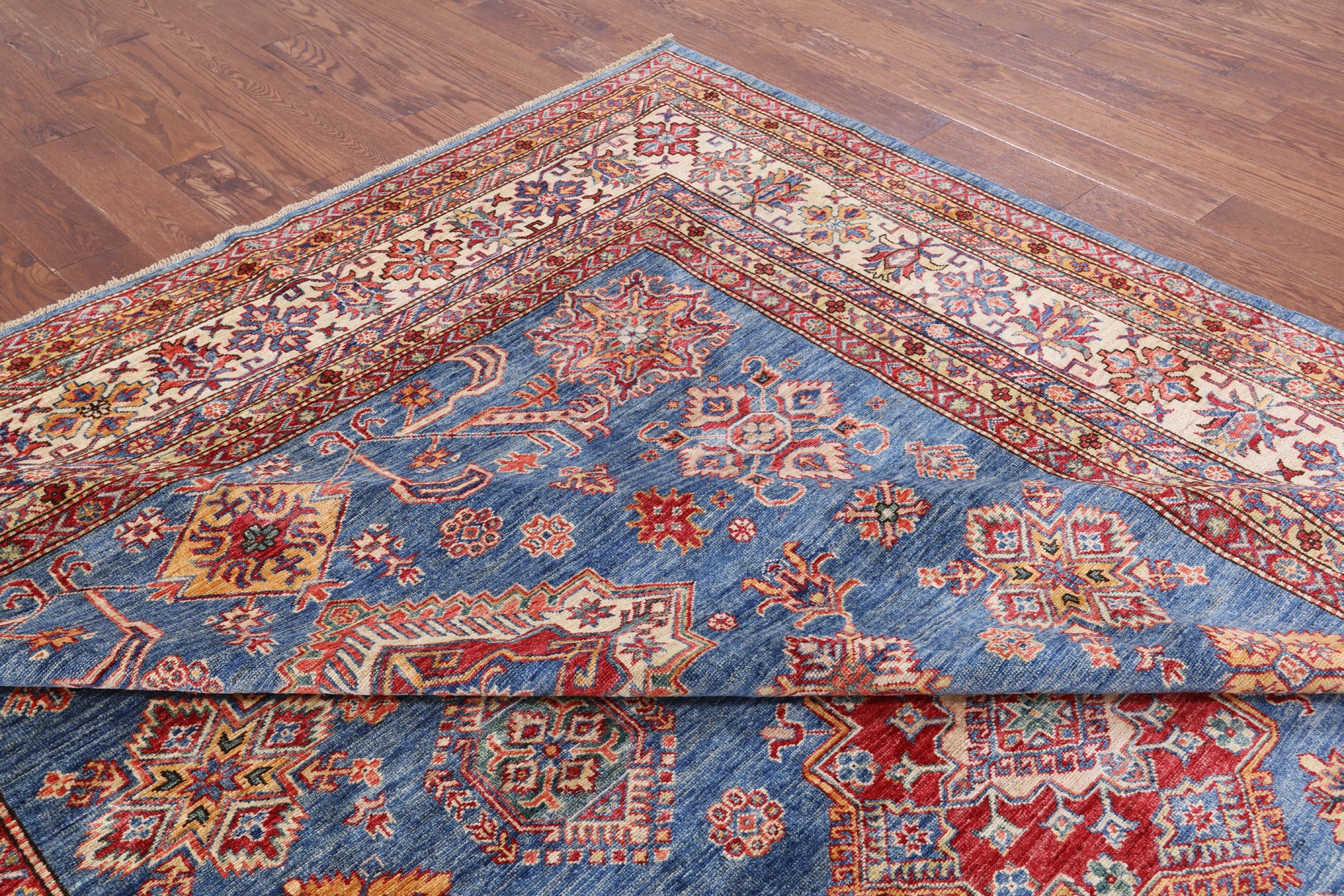 Blue Super Kazak Handmade Wool Area Rug - 9' 0" X 12' 3" - Golden Nile