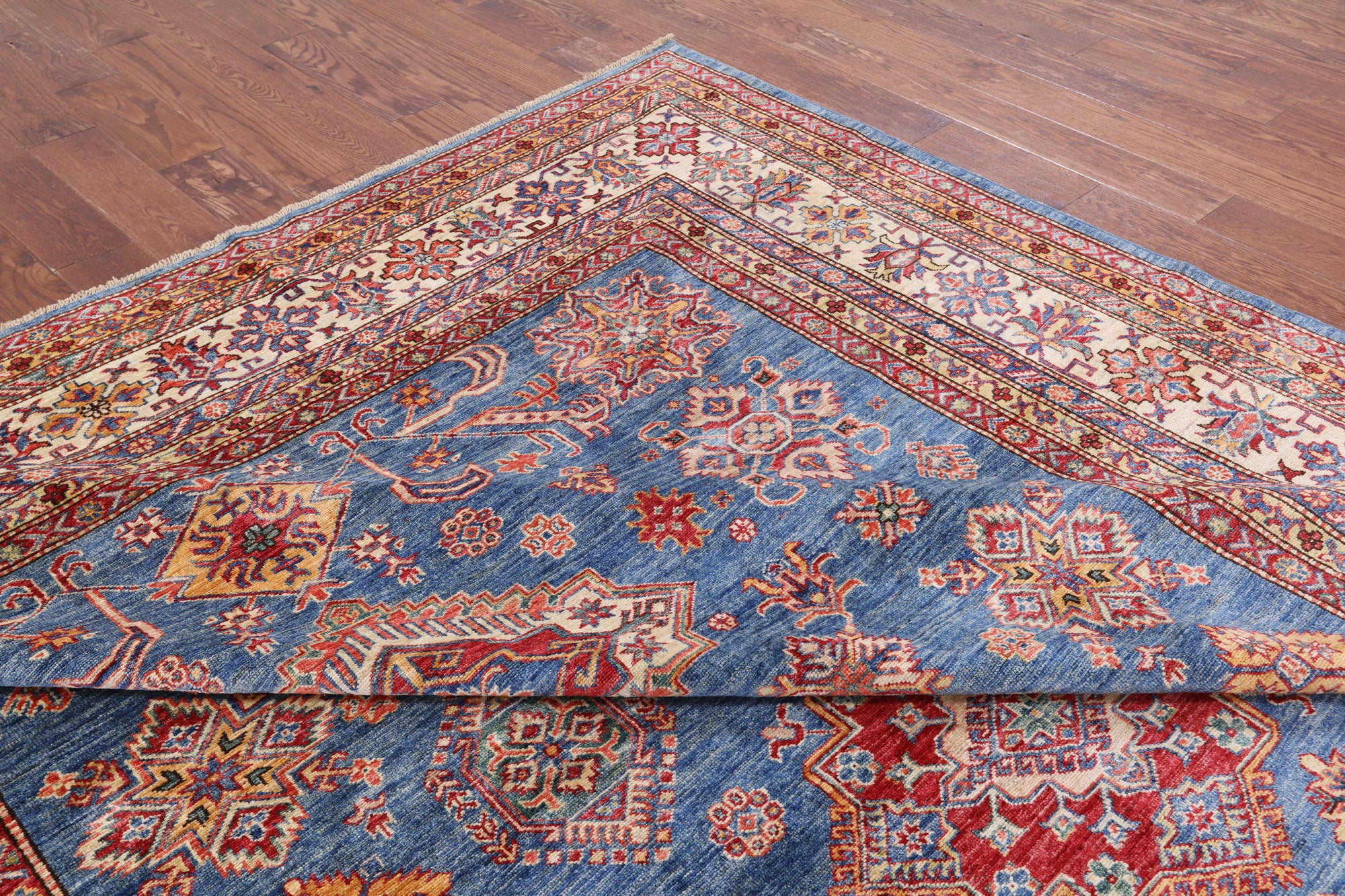 Blue Super Kazak Handmade Wool Area Rug - 9' 0" X 12' 3" - Golden Nile