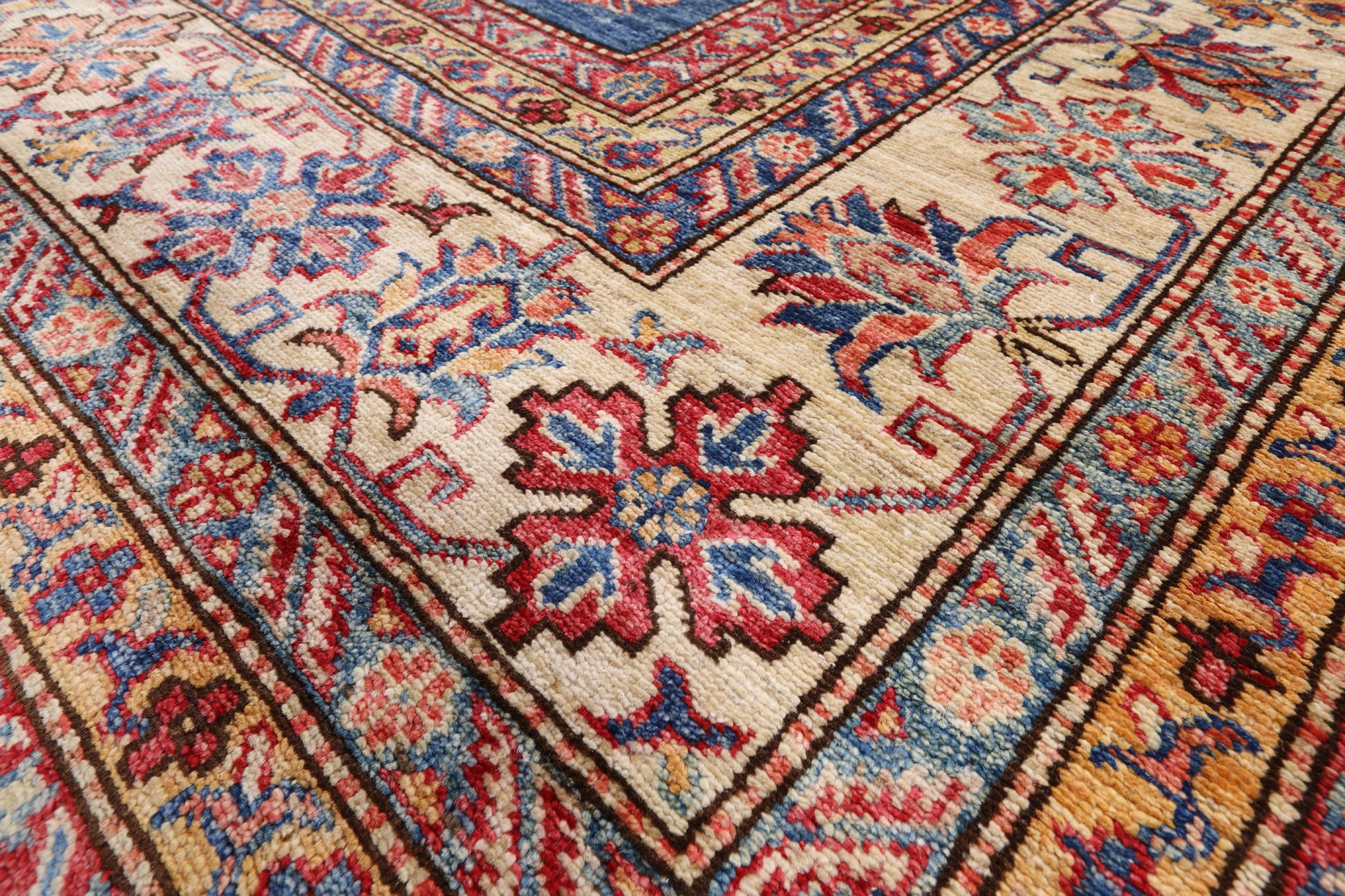 Blue Super Kazak Handmade Wool Area Rug - 9' 0" X 12' 3" - Golden Nile