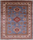 Blue Super Kazak Hand Knotted Wool Area Rug - 8' 0" X 9' 8" - Golden Nile