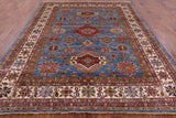 Blue Super Kazak Hand Knotted Wool Area Rug - 8' 0" X 9' 8" - Golden Nile