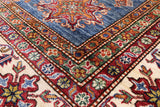 Blue Super Kazak Hand Knotted Wool Area Rug - 8' 0" X 9' 8" - Golden Nile