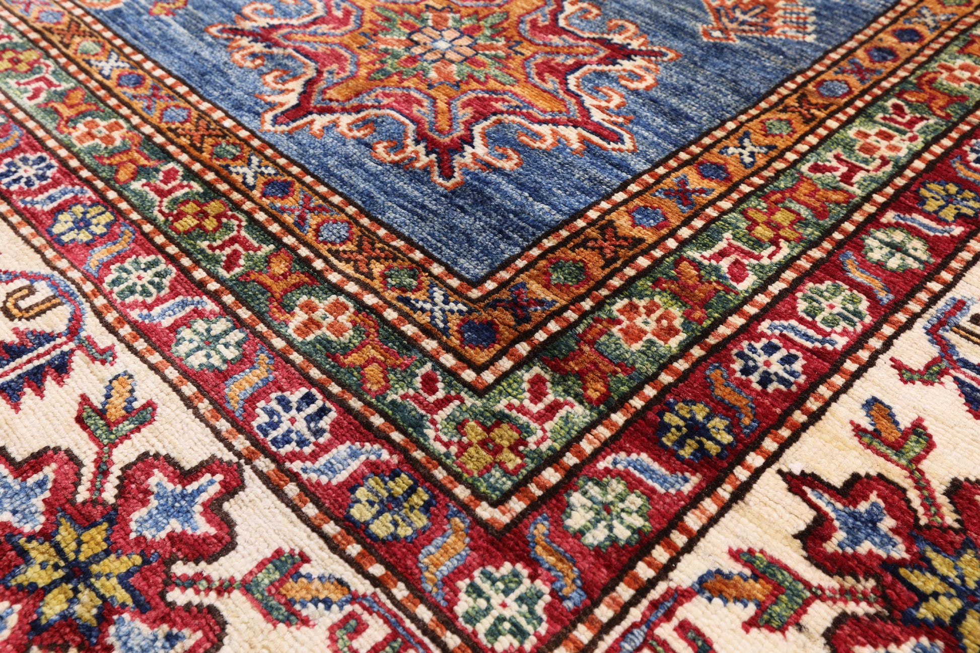 Blue Super Kazak Hand Knotted Wool Area Rug - 8' 0" X 9' 8" - Golden Nile