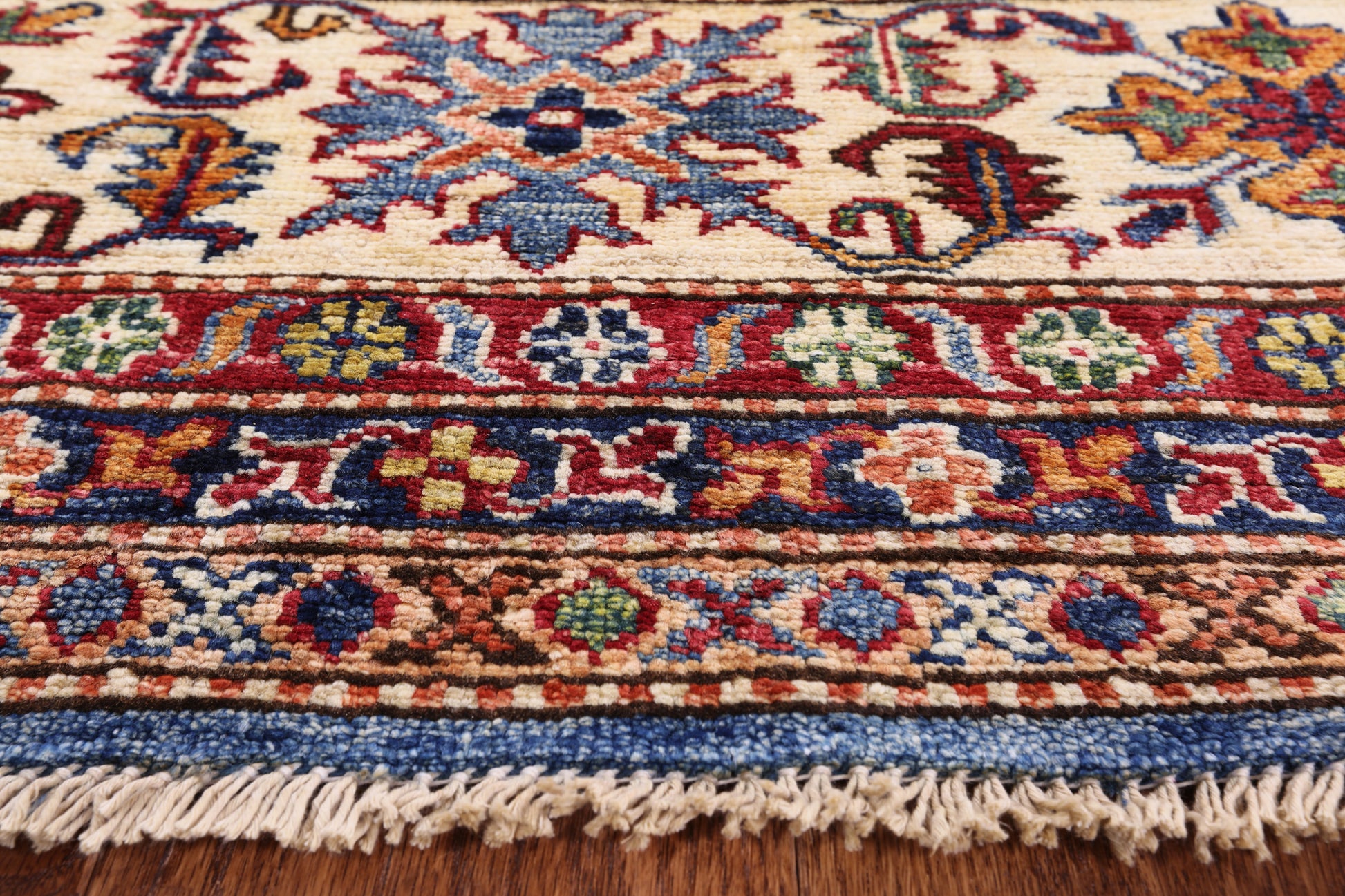 Blue Super Kazak Hand Knotted Wool Area Rug - 8' 0" X 9' 8" - Golden Nile