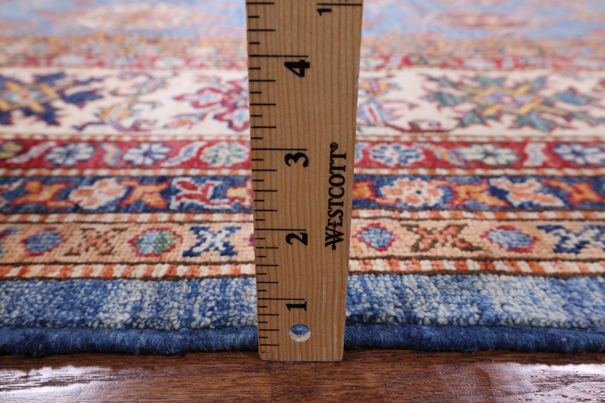 Blue Super Kazak Hand Knotted Wool Area Rug - 8' 0" X 9' 8" - Golden Nile