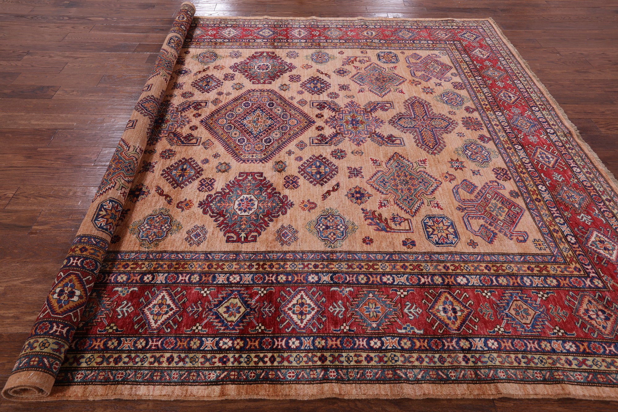 Super Kazak Hand Knotted Wool Area Rug - 8' 3" X 9' 9" - Golden Nile