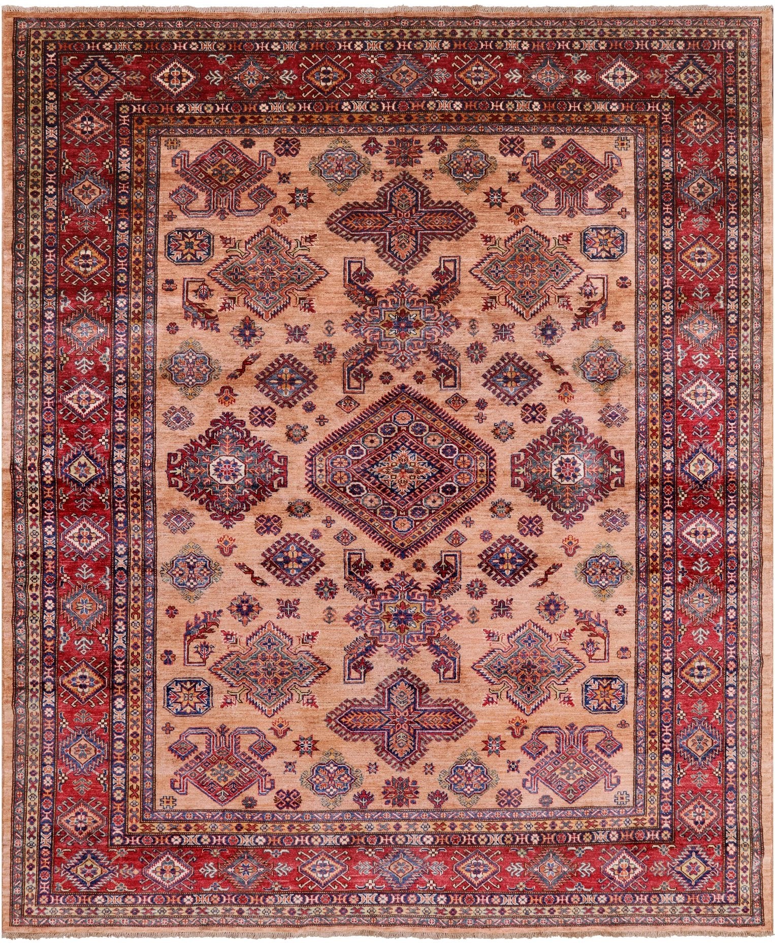 Super Kazak Hand Knotted Wool Area Rug - 8' 3" X 9' 9" - Golden Nile