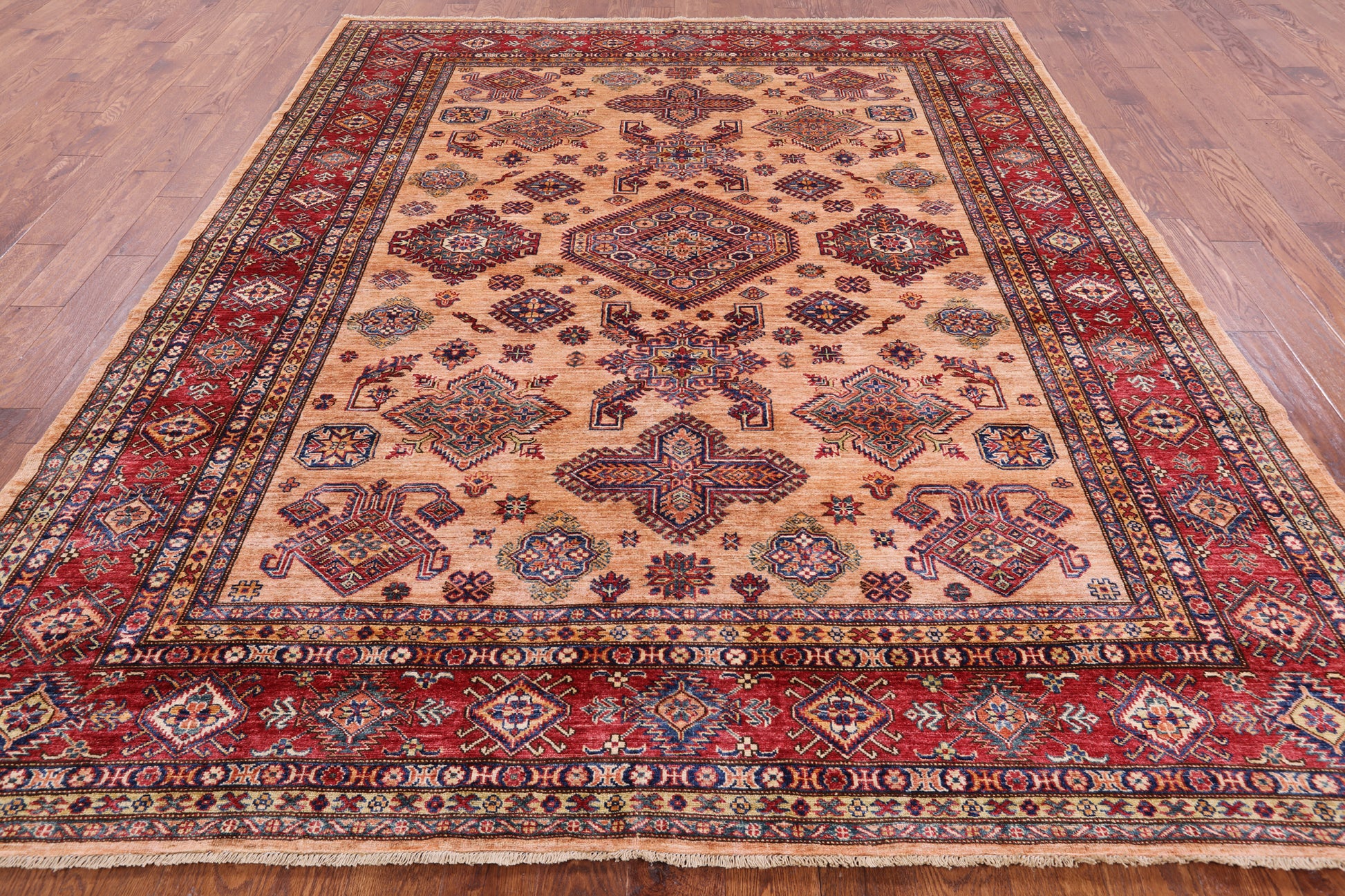 Super Kazak Hand Knotted Wool Area Rug - 8' 3" X 9' 9" - Golden Nile