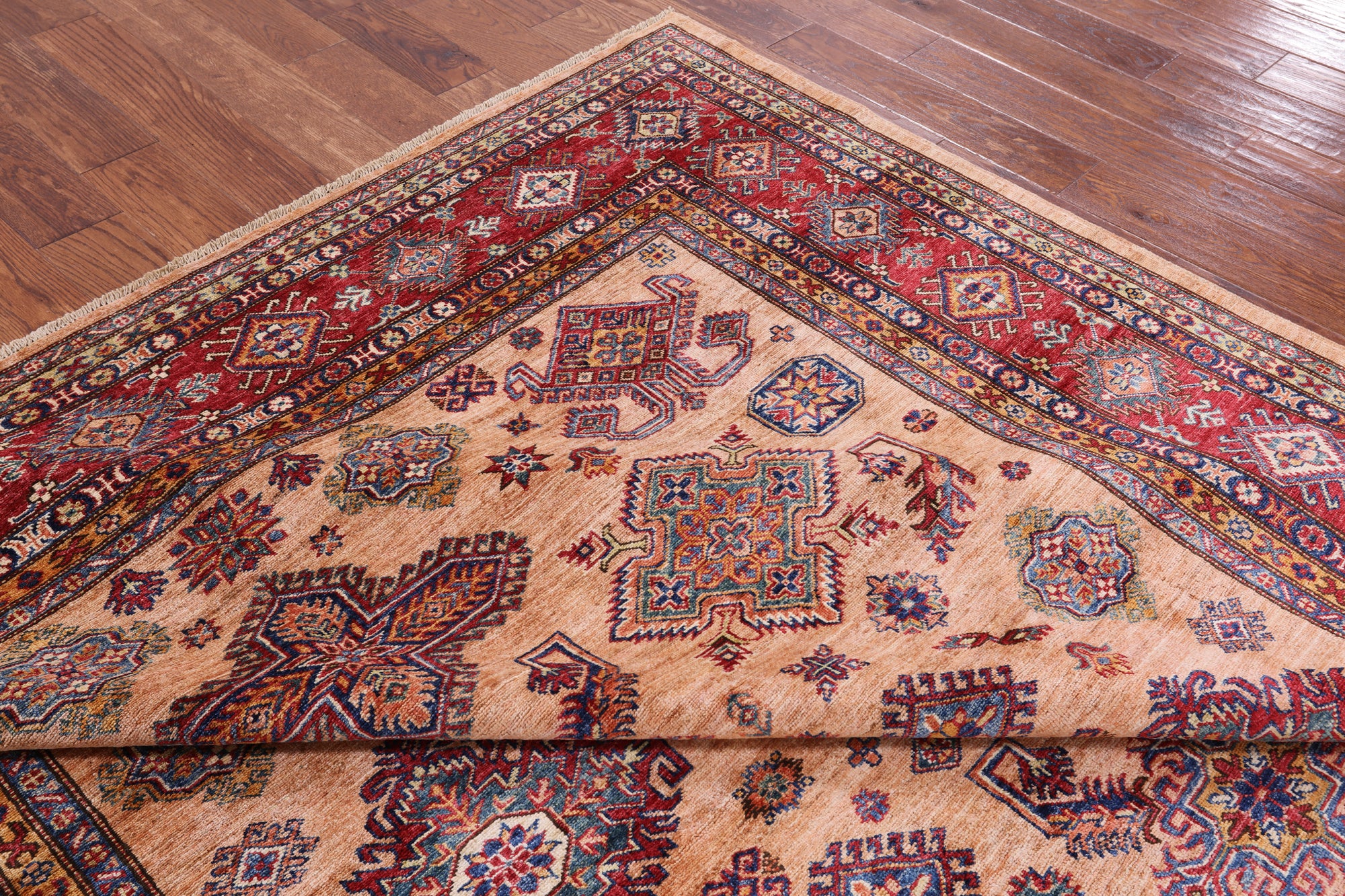 Super Kazak Hand Knotted Wool Area Rug - 8' 3" X 9' 9" - Golden Nile