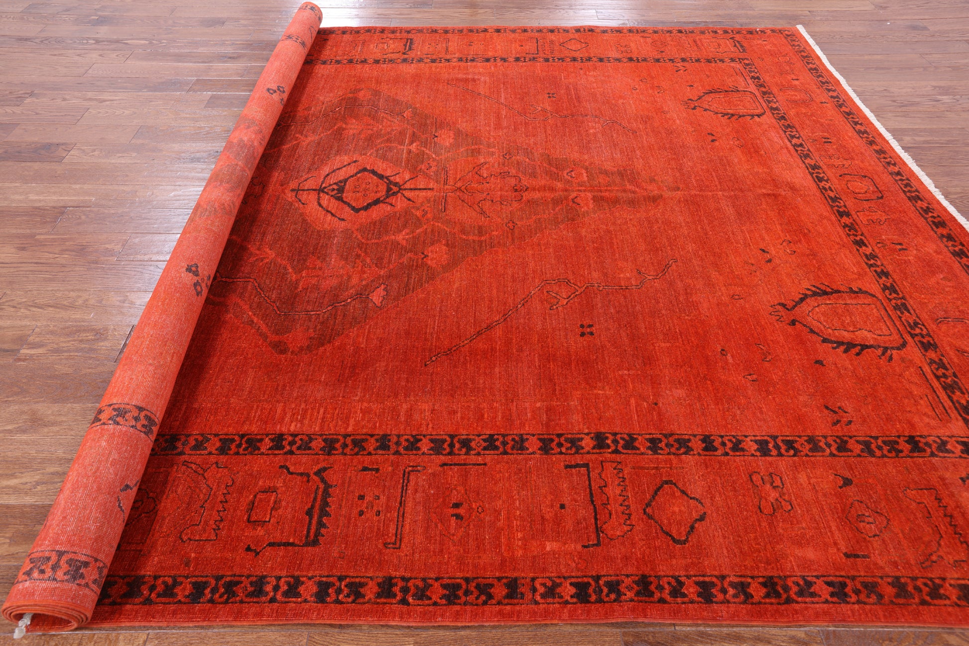 Orange Full Pile Overdyed Hand Knotted Wool Area Rug - 8' 10" X 11' 10" - Golden Nile