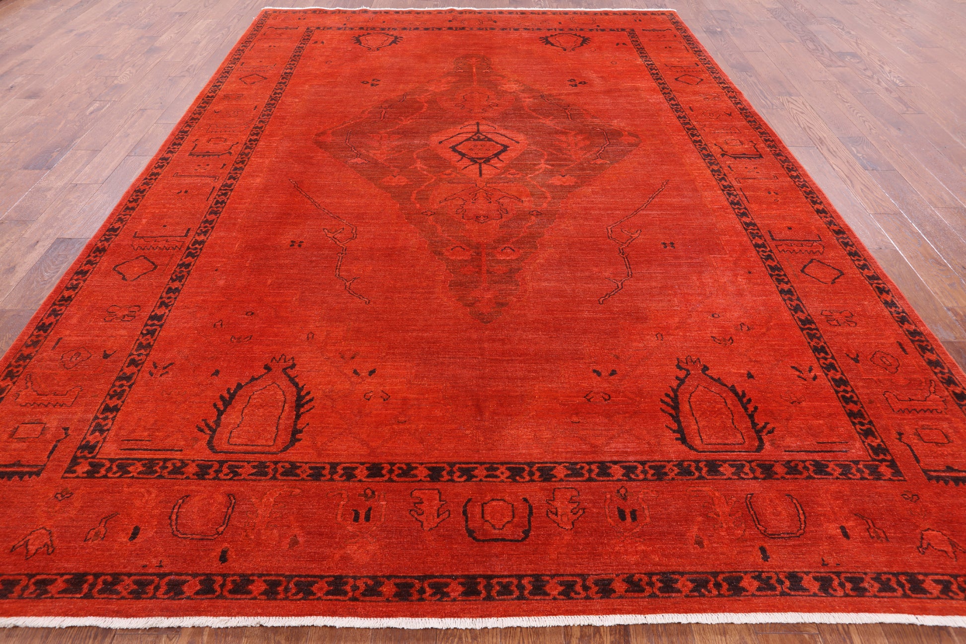 Orange Full Pile Overdyed Hand Knotted Wool Area Rug - 8' 10" X 11' 10" - Golden Nile