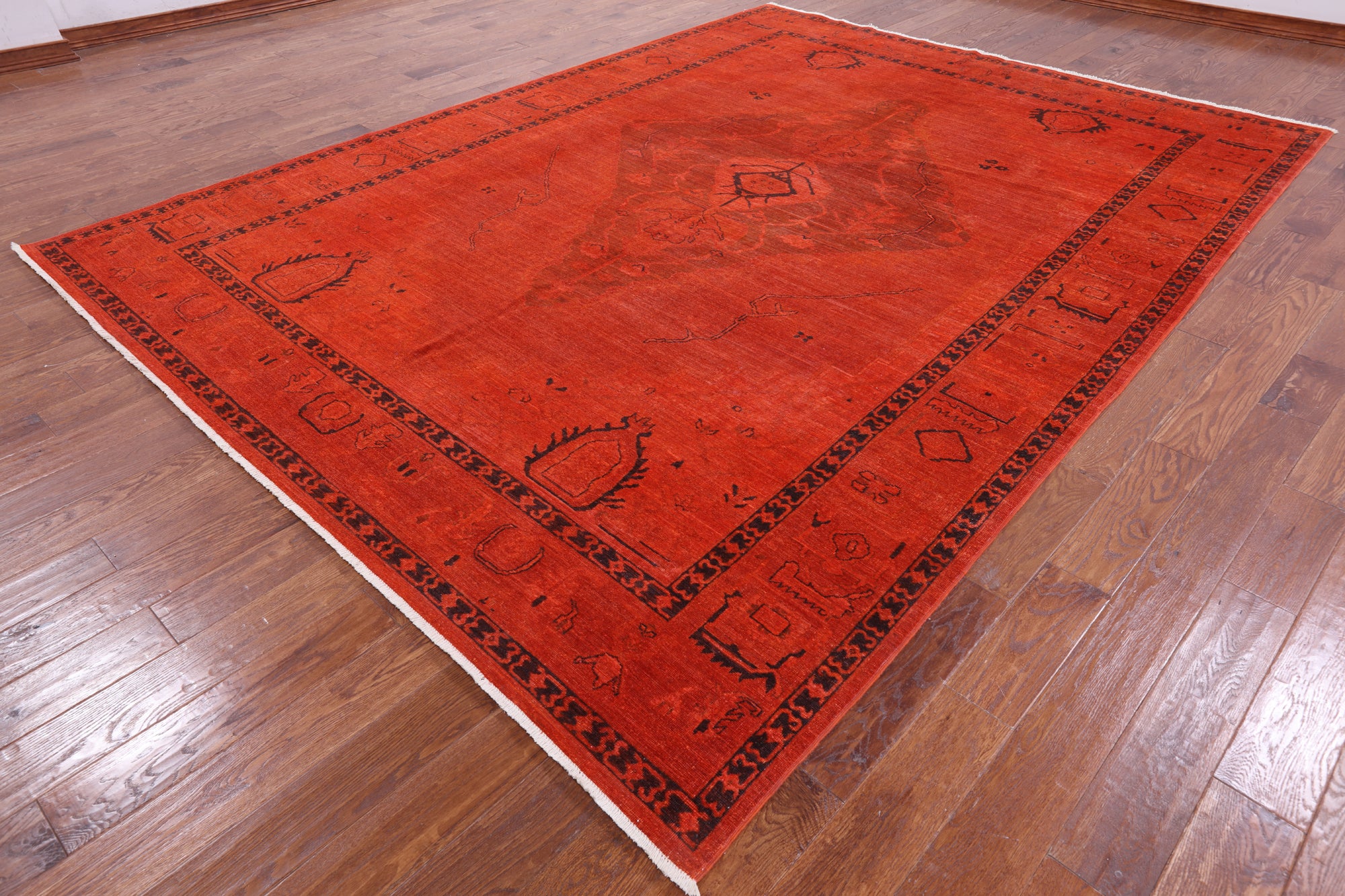 Orange Full Pile Overdyed Hand Knotted Wool Area Rug - 8' 10" X 11' 10" - Golden Nile