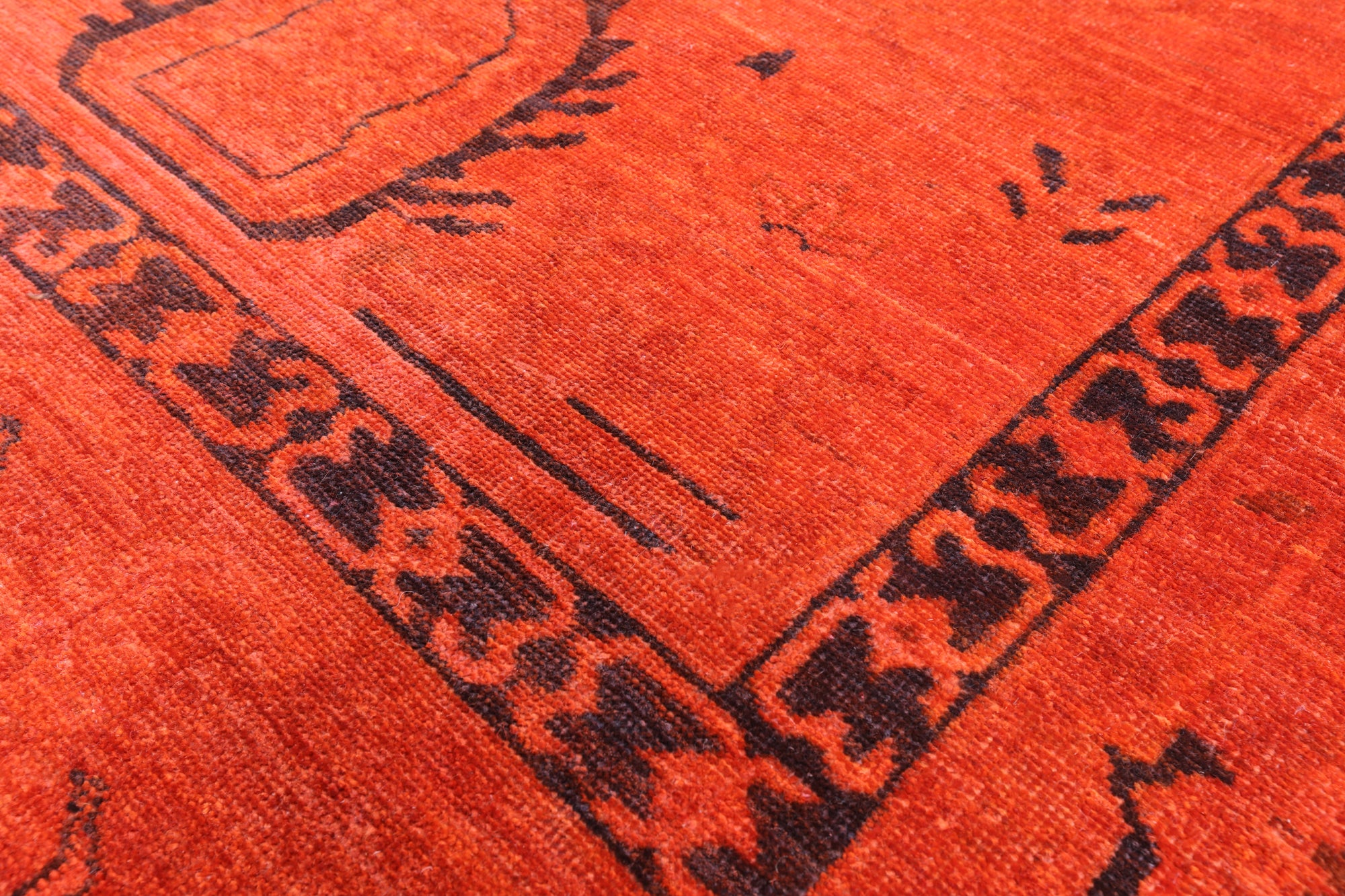 Orange Full Pile Overdyed Hand Knotted Wool Area Rug - 8' 10" X 11' 10" - Golden Nile
