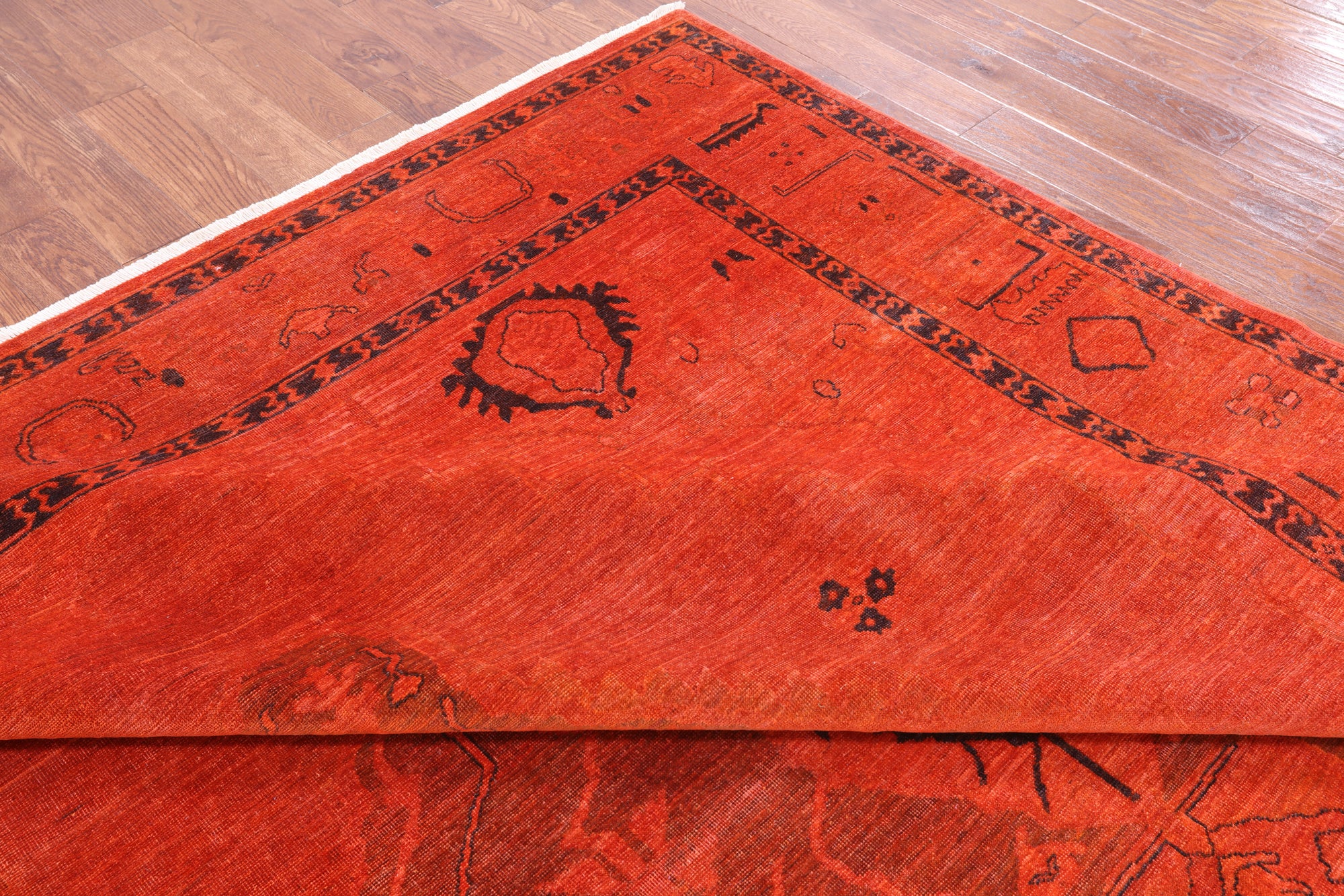 Orange Full Pile Overdyed Hand Knotted Wool Area Rug - 8' 10" X 11' 10" - Golden Nile