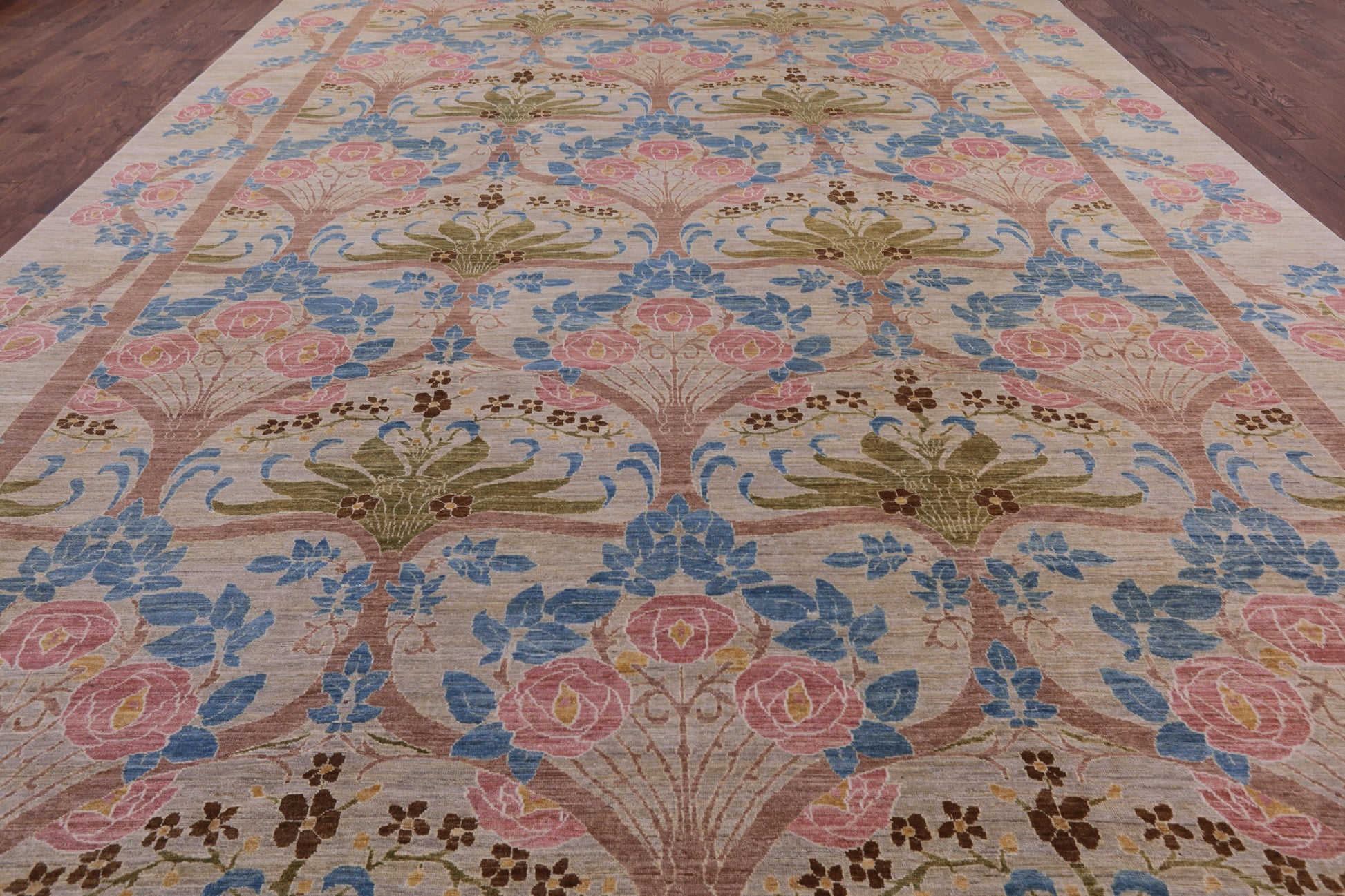 Ivory William Morris Handmade Wool Area Rug - 11' 10" X 18' 2" - Golden Nile