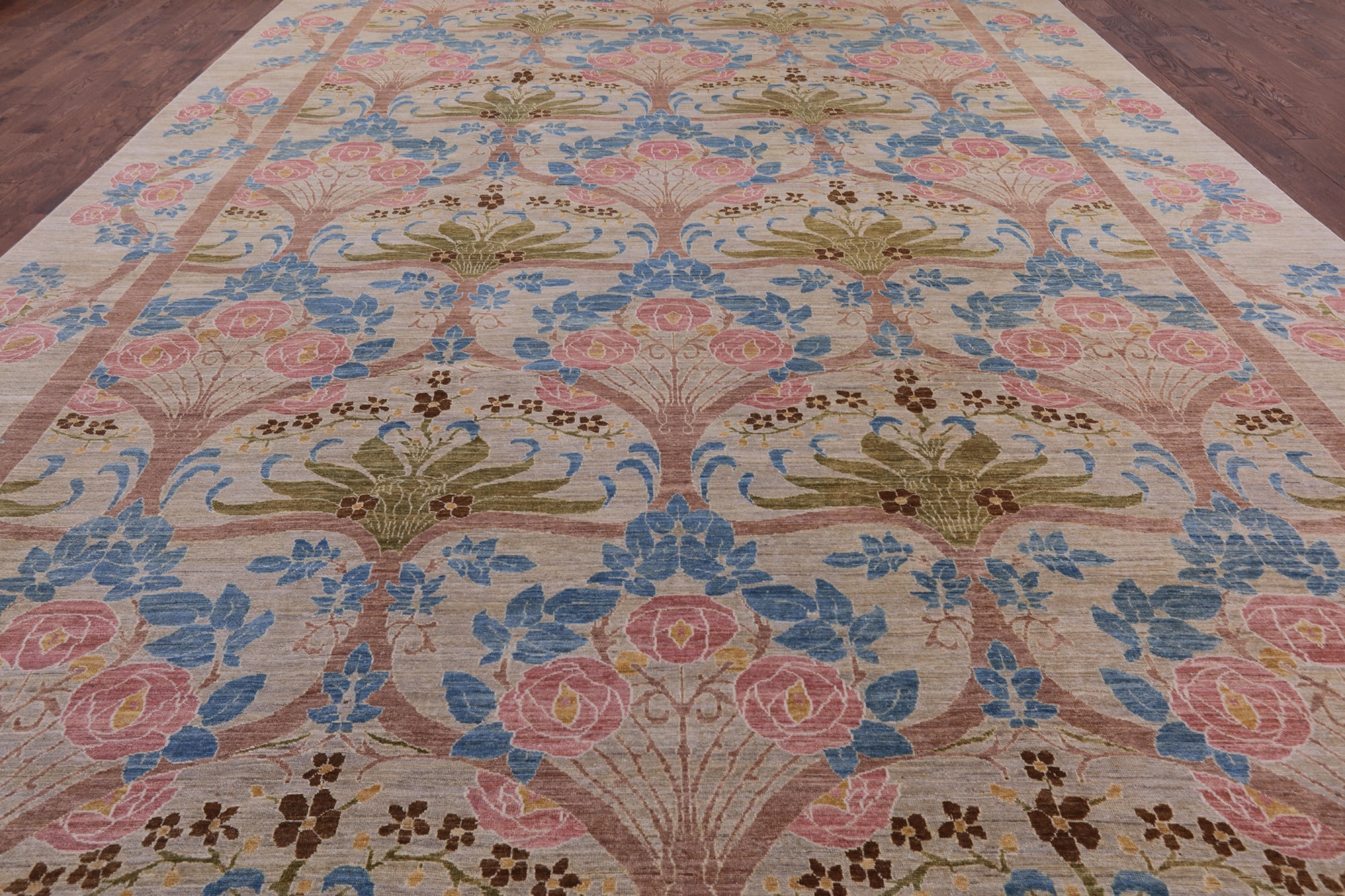 Ivory William Morris Handmade Wool Area Rug - 11' 10" X 18' 2" - Golden Nile