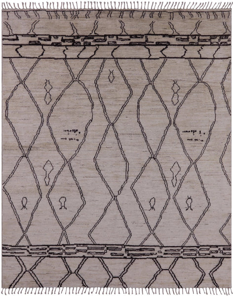 Ivory Tribal Moroccan Hand Knotted Wool Area Rug - 8' 4" X 10' 1" - Golden Nile