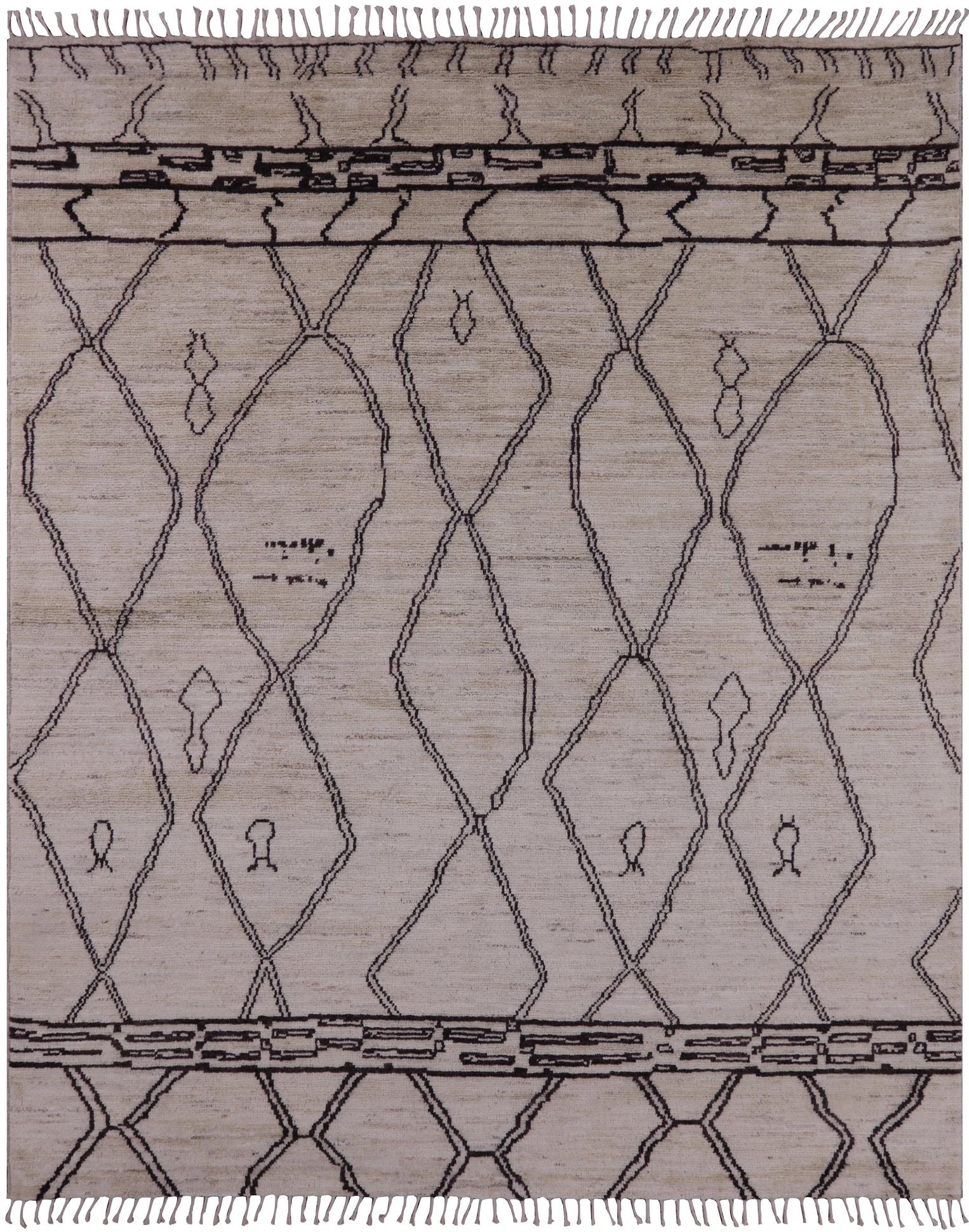 Ivory Tribal Moroccan Hand Knotted Wool Area Rug - 8' 4" X 10' 1" - Golden Nile